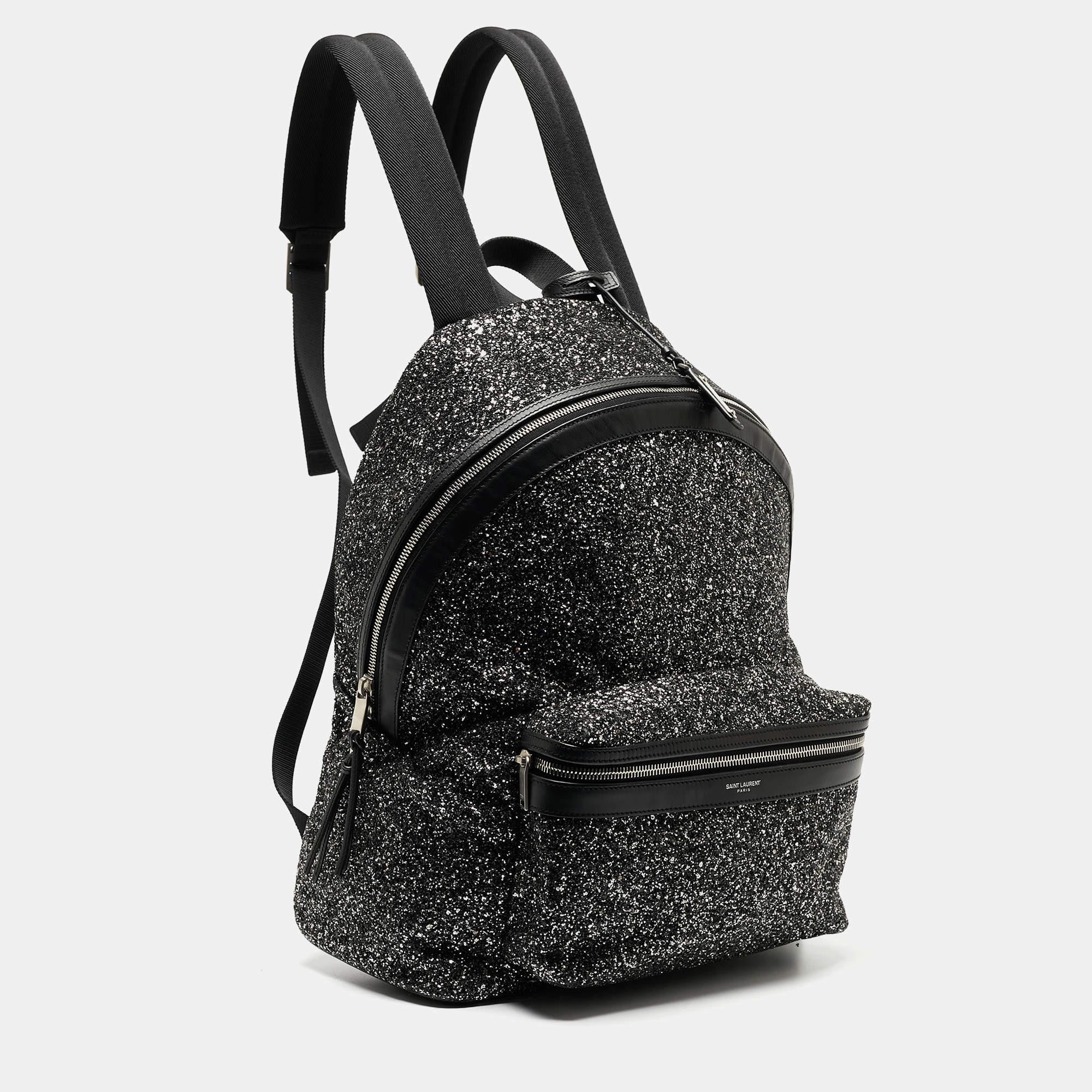 Men's Saint Laurent Black/Silver Glitter City Backpack