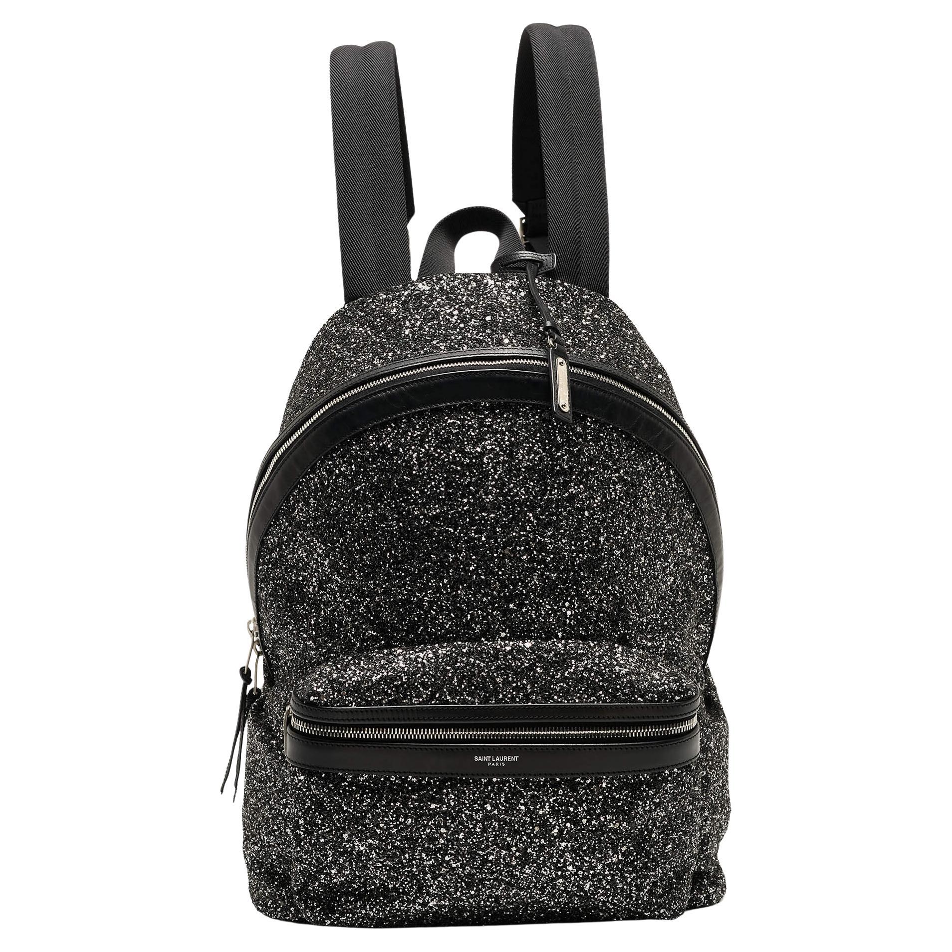 Saint Laurent Black/Silver Glitter City Backpack