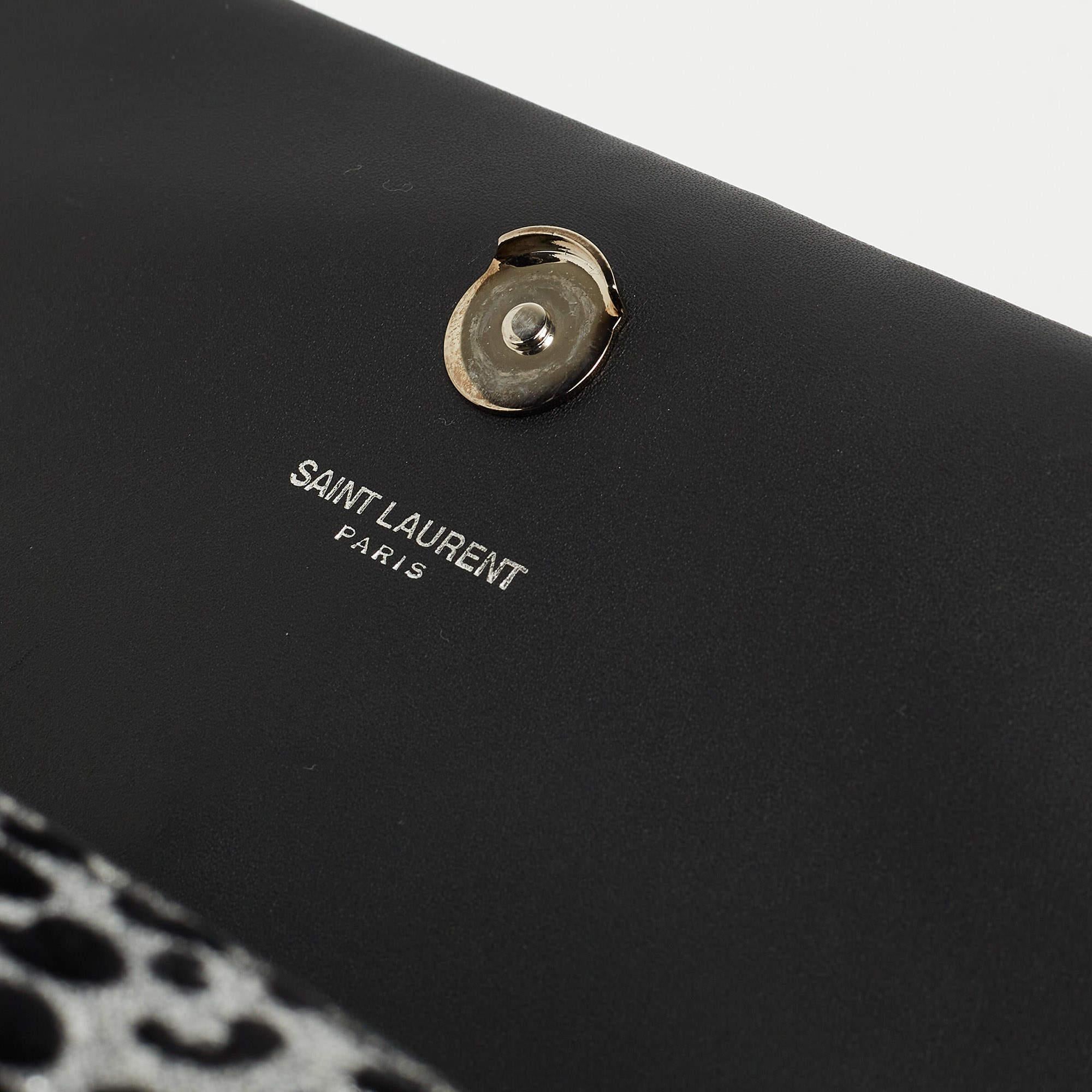 Saint Laurent Black/Silver Leopard Print Kate Tassel Flap Chain Crossbody Bag 7