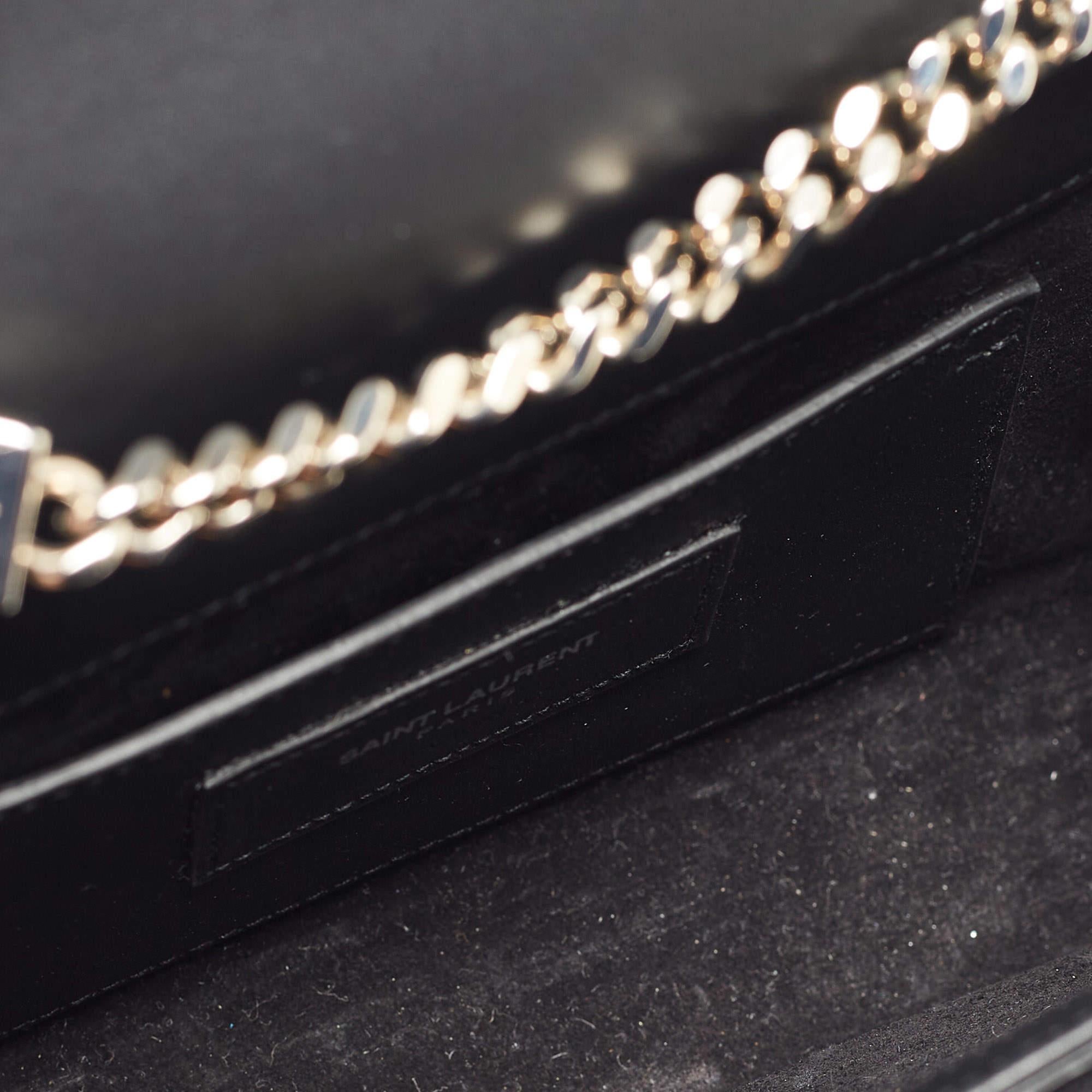 Saint Laurent Black/Silver Leopard Print Kate Tassel Flap Chain Crossbody Bag 2