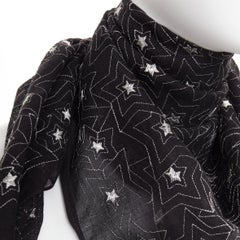 SAINT LAURENT black silver star embroidery lightweight square scarf