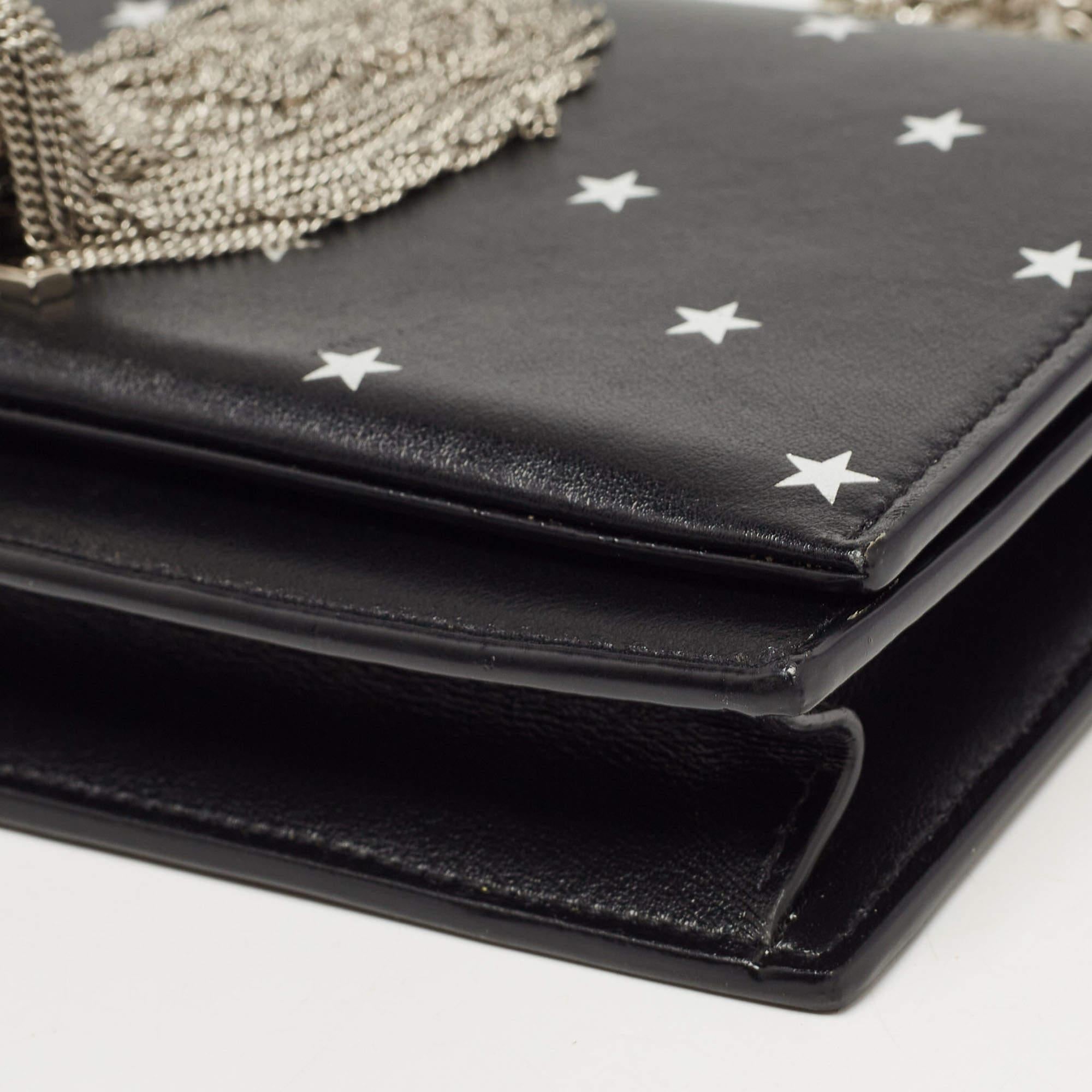 Saint Laurent Black/Silver Star Print Leather Kate Tassel Wallet on Chain 8