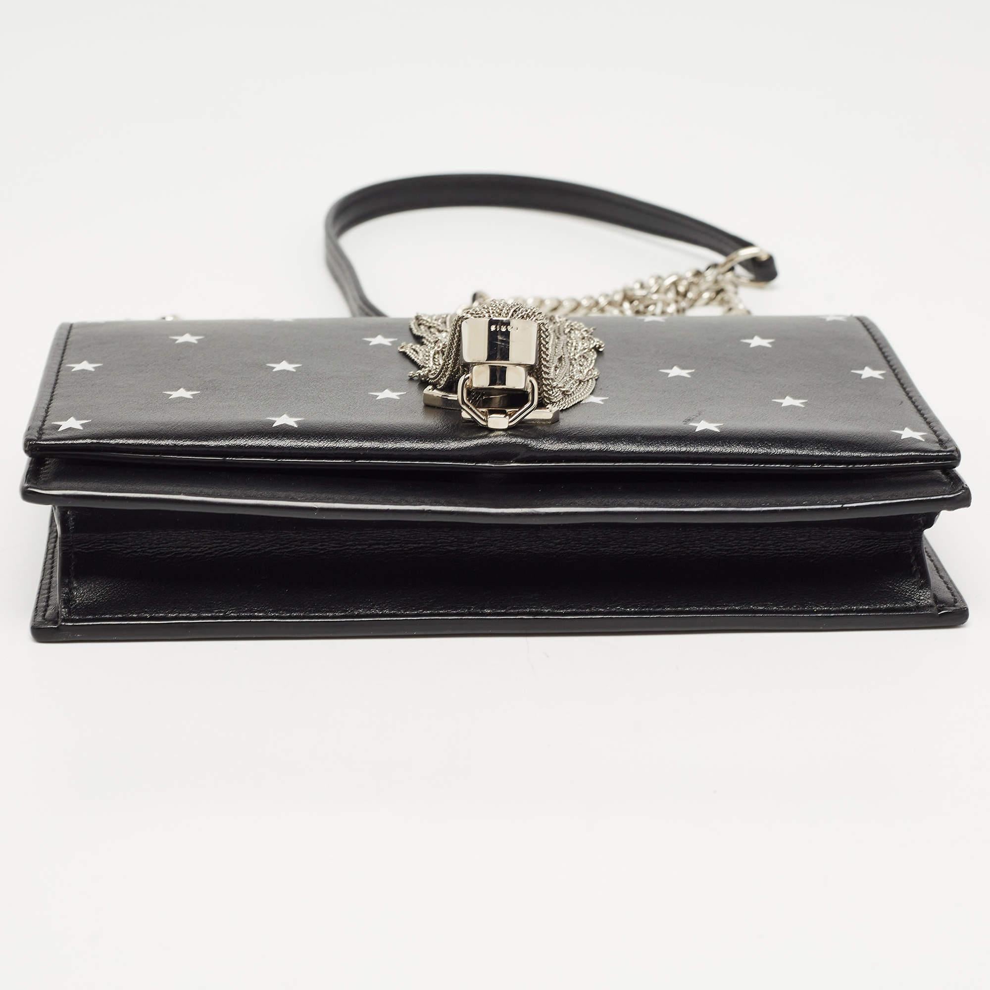 Saint Laurent Black/Silver Star Print Leather Kate Tassel Wallet on Chain 1