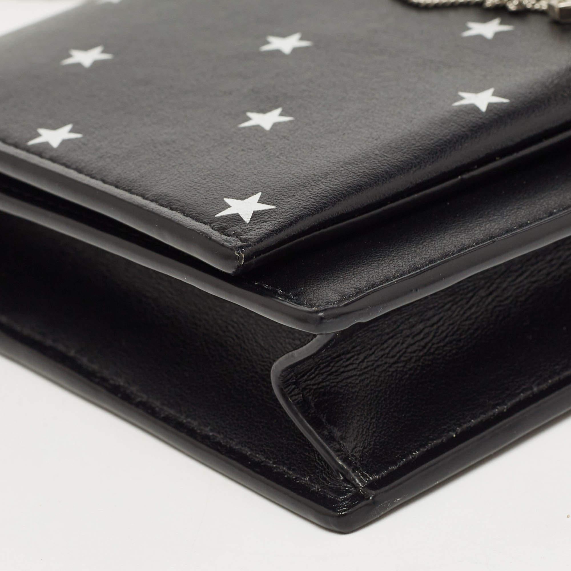 Saint Laurent Black/Silver Star Print Leather Kate Tassel Wallet on Chain 3