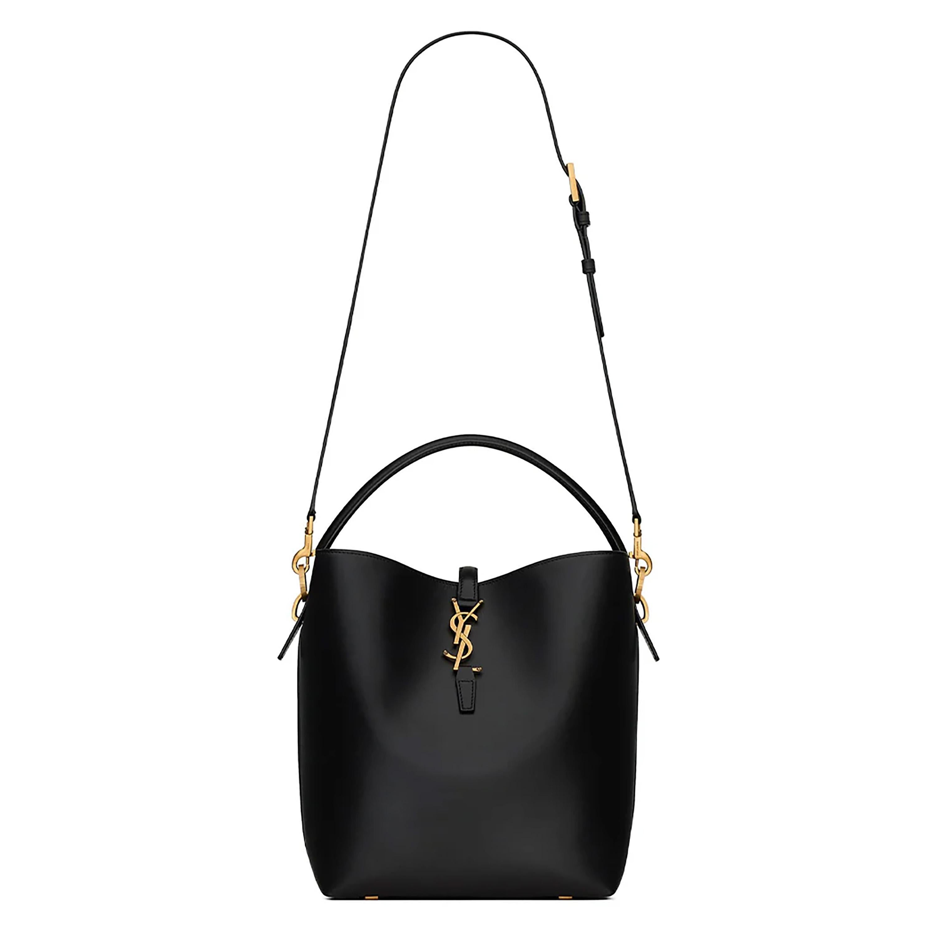 Saint Laurent Black Smooth Calfskin Le 37 Bucket Bag In Excellent Condition In New York, NY
