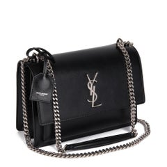 SAINT LAURENT Black Smooth Calfskin Leather Medium Sunset Chain Bag