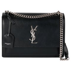 SAINT LAURENT Black Smooth Calfskin Leather Medium Sunset Chain Bag