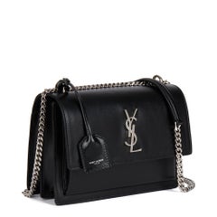 SAINT LAURENT Black Smooth Calfskin Leather Medium Sunset