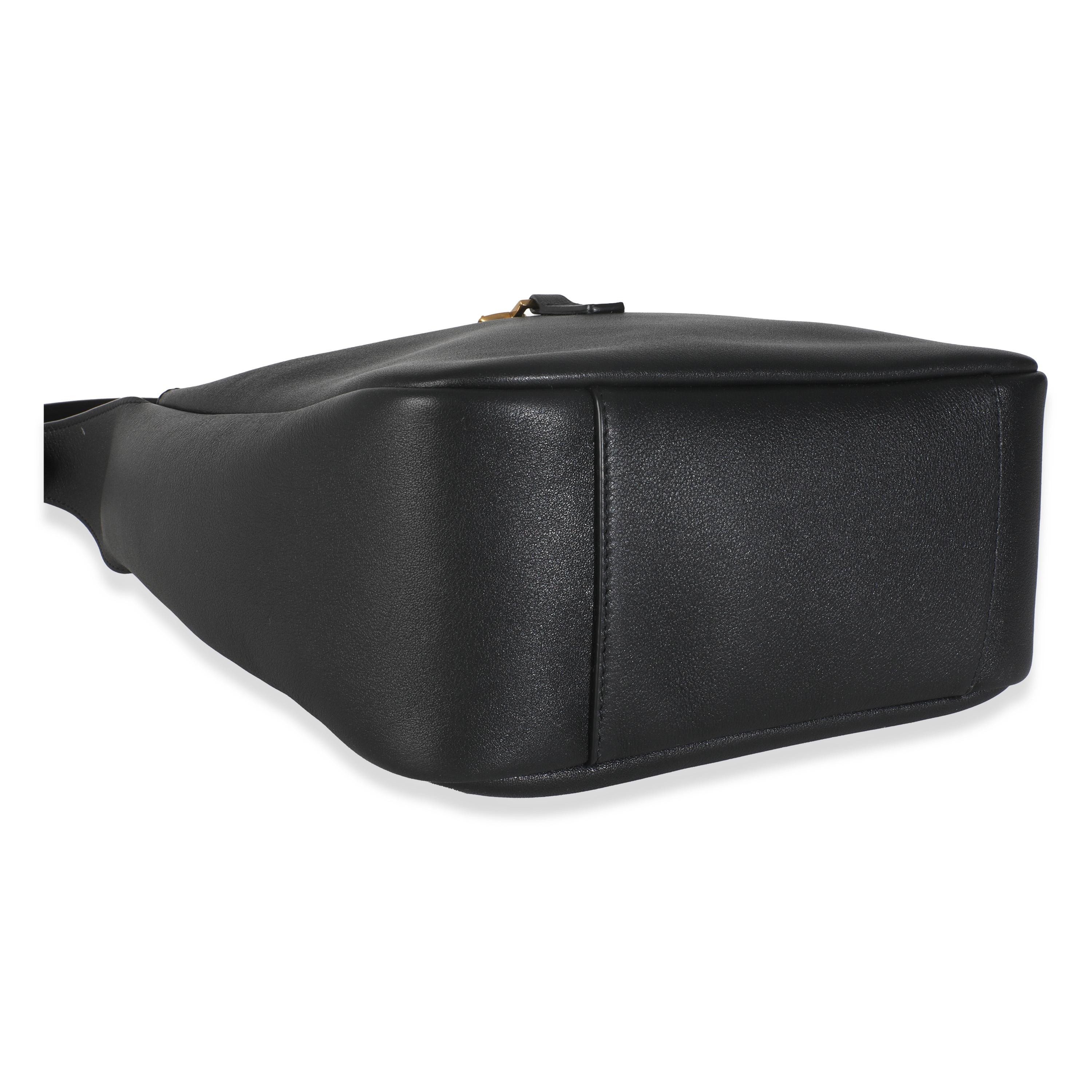 Saint Laurent Schwarzes glattes Kalbsleder Kleine Le 5 A 7 Soft Hobo im Angebot 2
