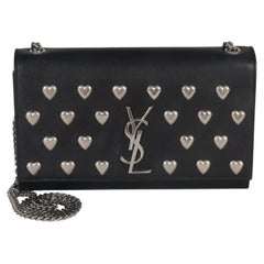 Saint Laurent Black Smooth Calfskin Studded Heart Medium Kate Chain Bag