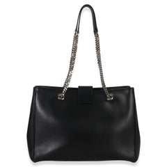 Saint Laurent Black Smooth Leather Cassandre Tote Bag