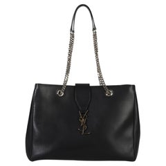 Saint Laurent Black Smooth Leather Cassandre Tote Bag