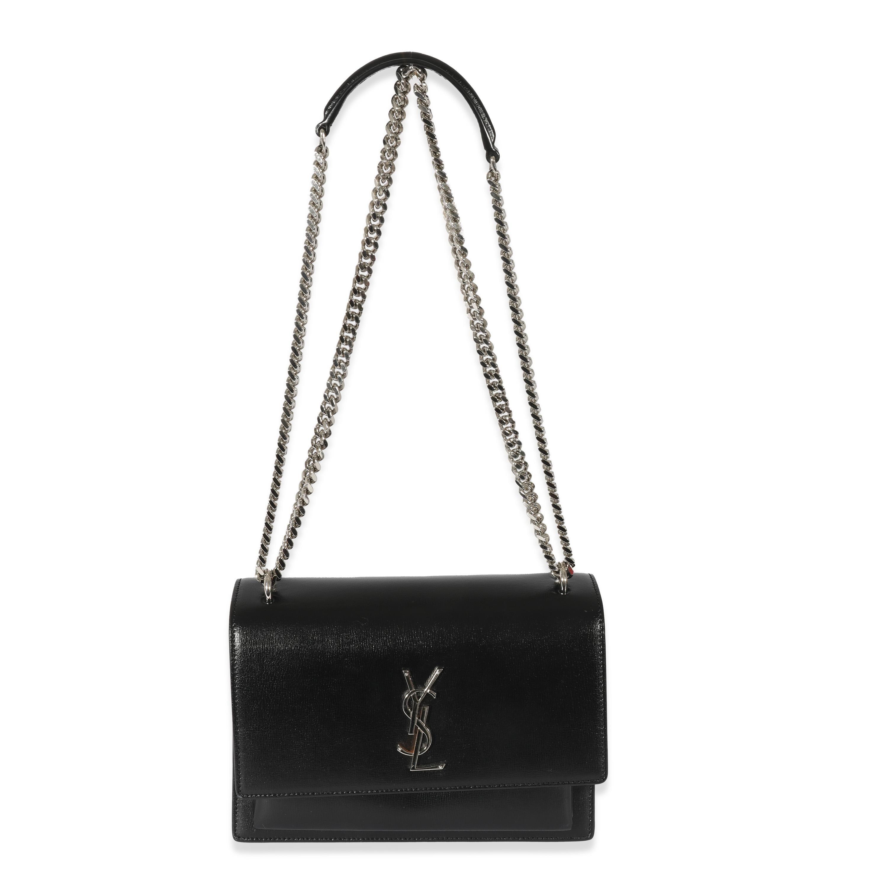 Listing Title: Saint Laurent Black Smooth Leather Medium Sunset Bag
 SKU: 128288
 MSRP: 2700.00
 Condition: Pre-owned 
 Handbag Condition: Very Good
 Condition Comments: Very Good Condition. Exterior light scuffing at corners. Scratching at