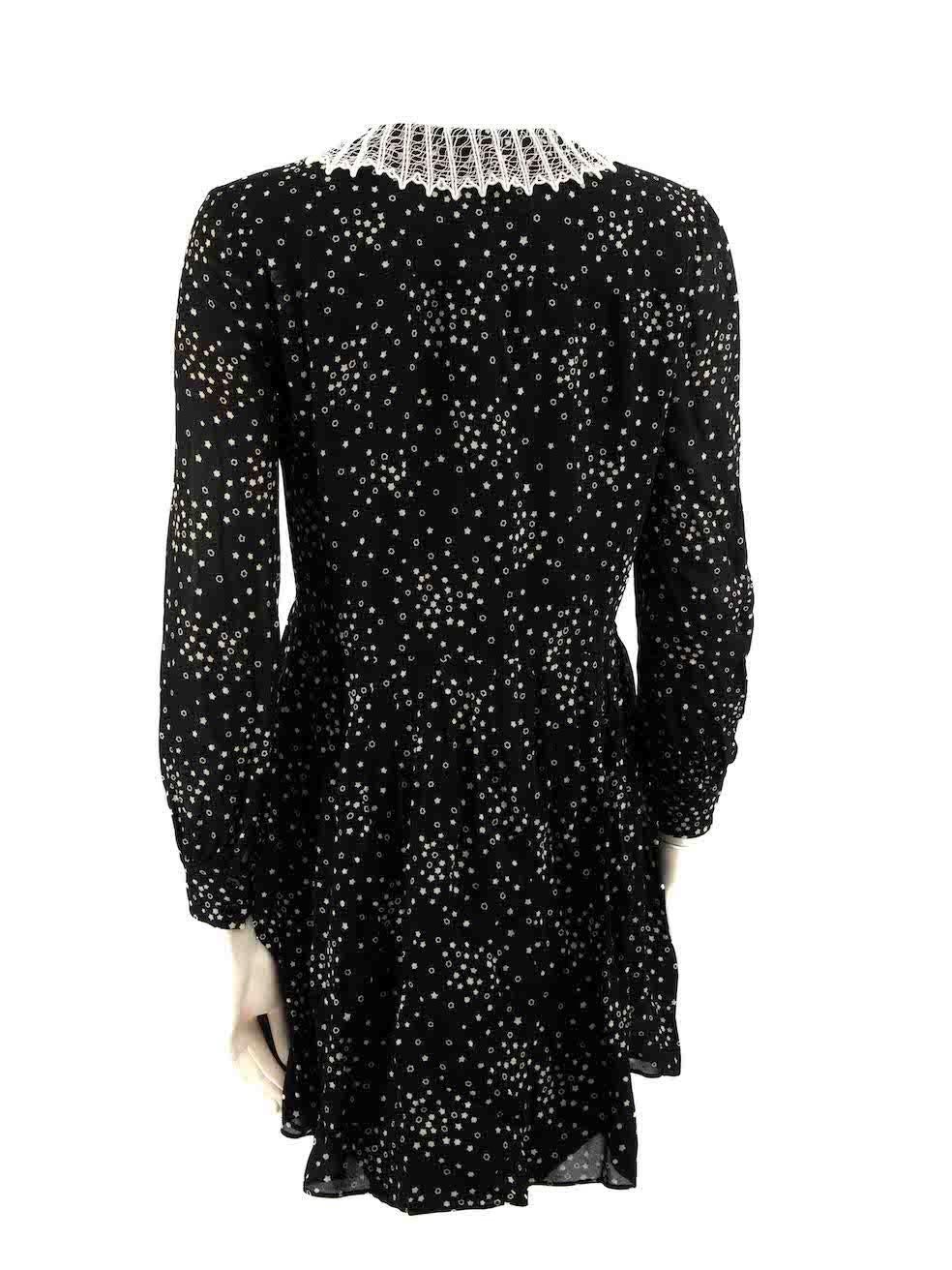 Saint Laurent Black Star Print Lace Collar Dress Size S In Good Condition In London, GB