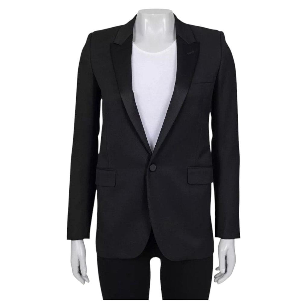 Saint Laurent Schwarz Straight Fit Satin Revers Blazer Sz.XS
