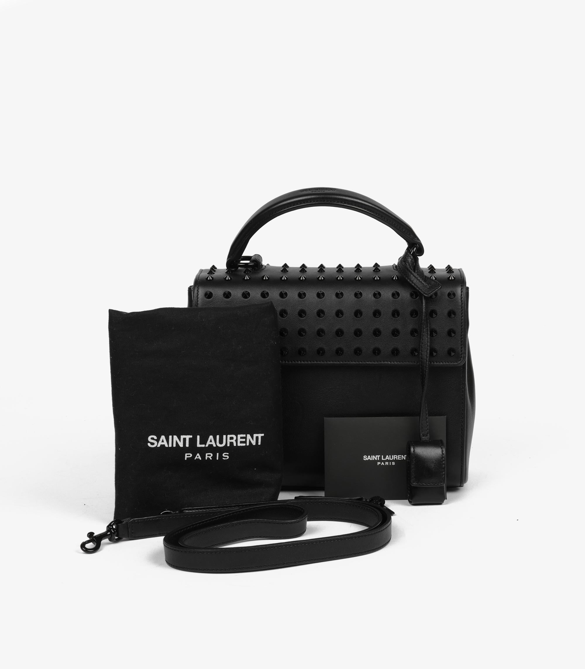 Saint Laurent  Black Studded Calfskin Leather SO Black Moujik Top Handle Bag For Sale 7