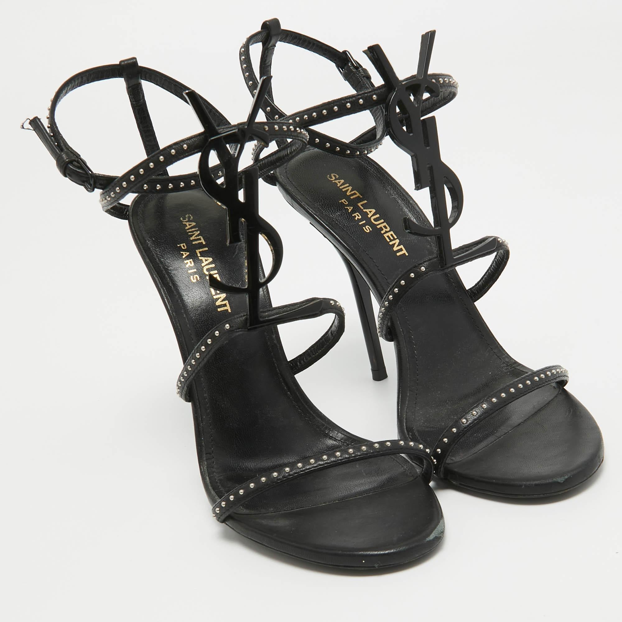 Women's Saint Laurent Black Studded Leather Cassandra Ankle Strap Sandals Size 36
