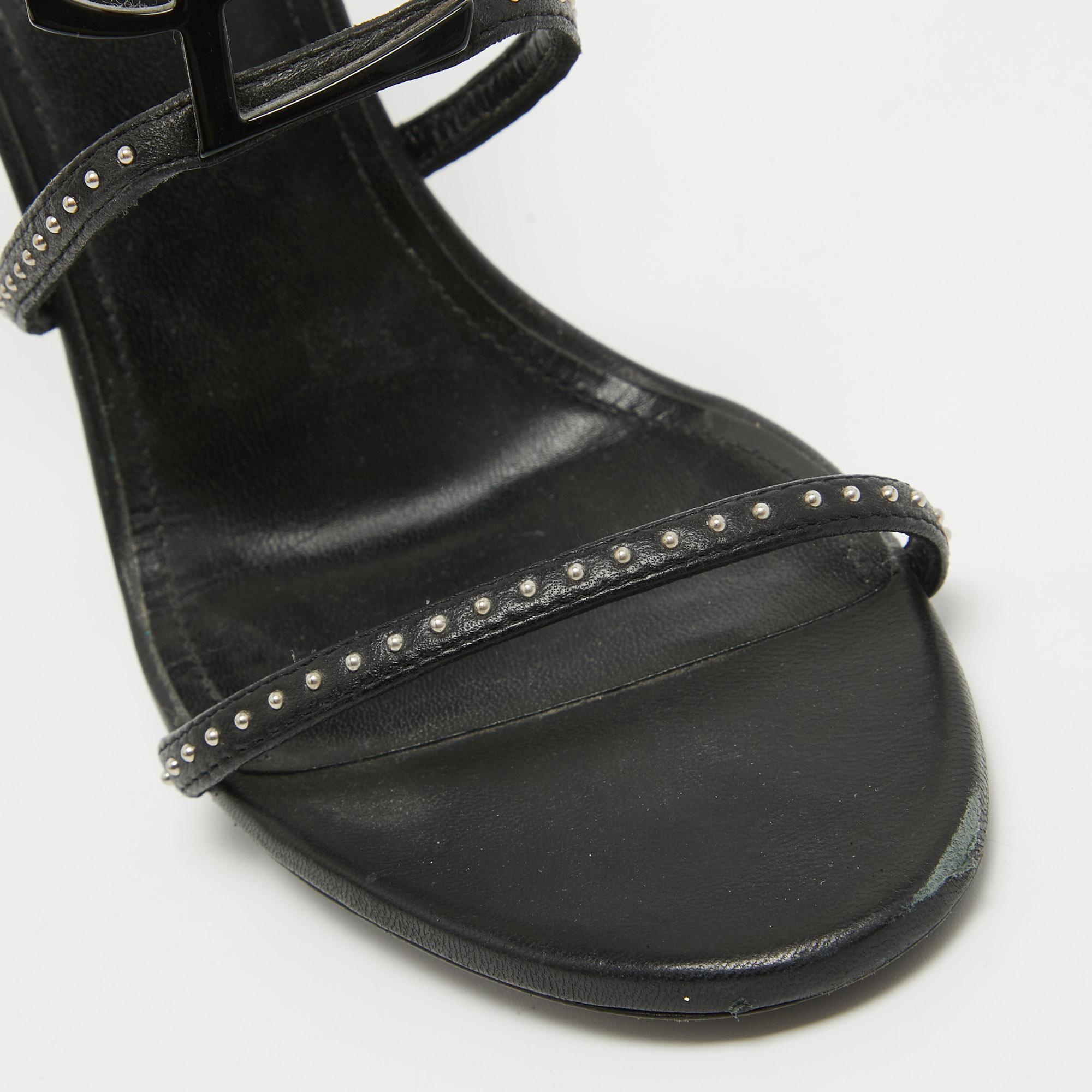 Saint Laurent Black Studded Leather Cassandra Ankle Strap Sandals Size 36 1