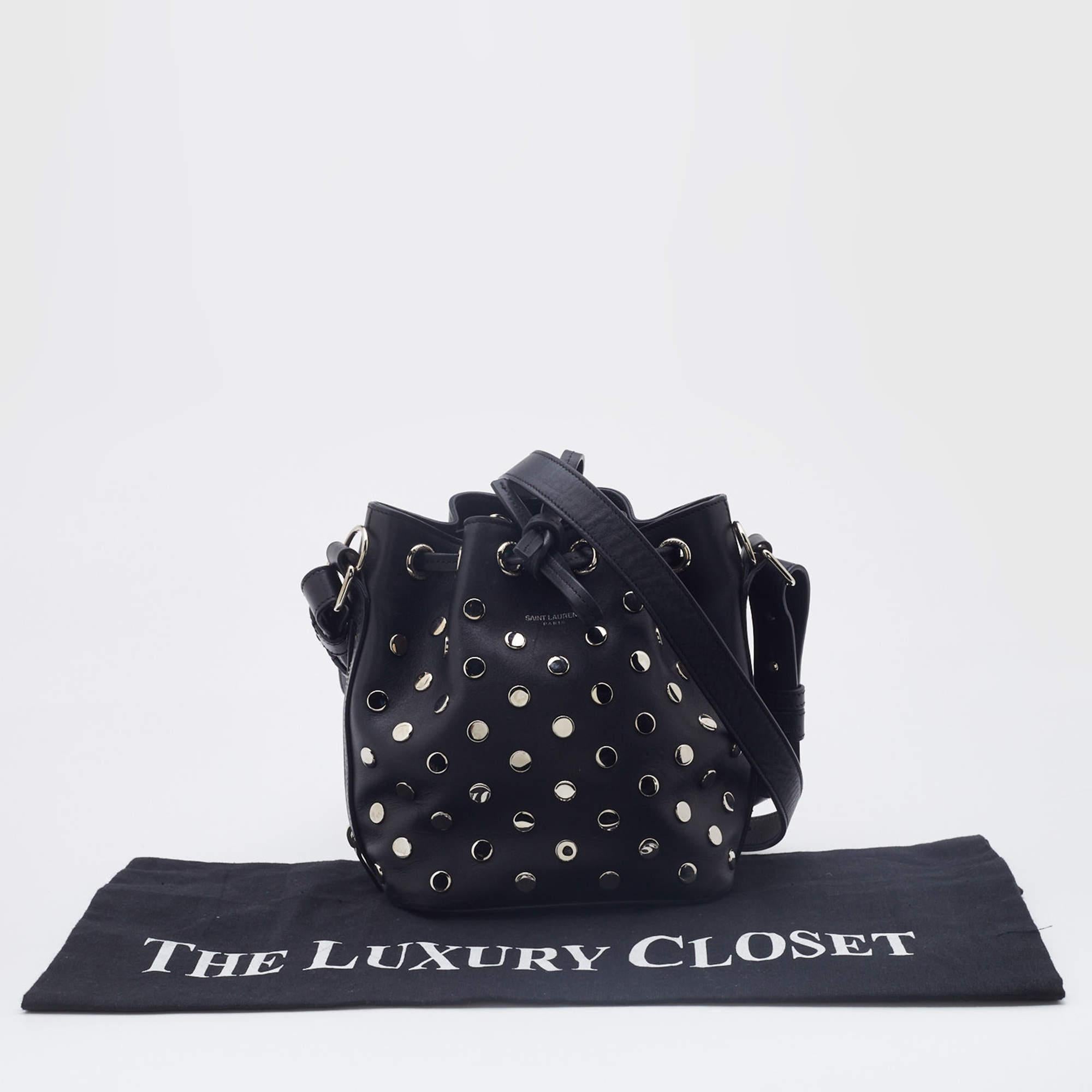 Saint Laurent Black Studded Leather Emmanuelle Bucket Bag 10