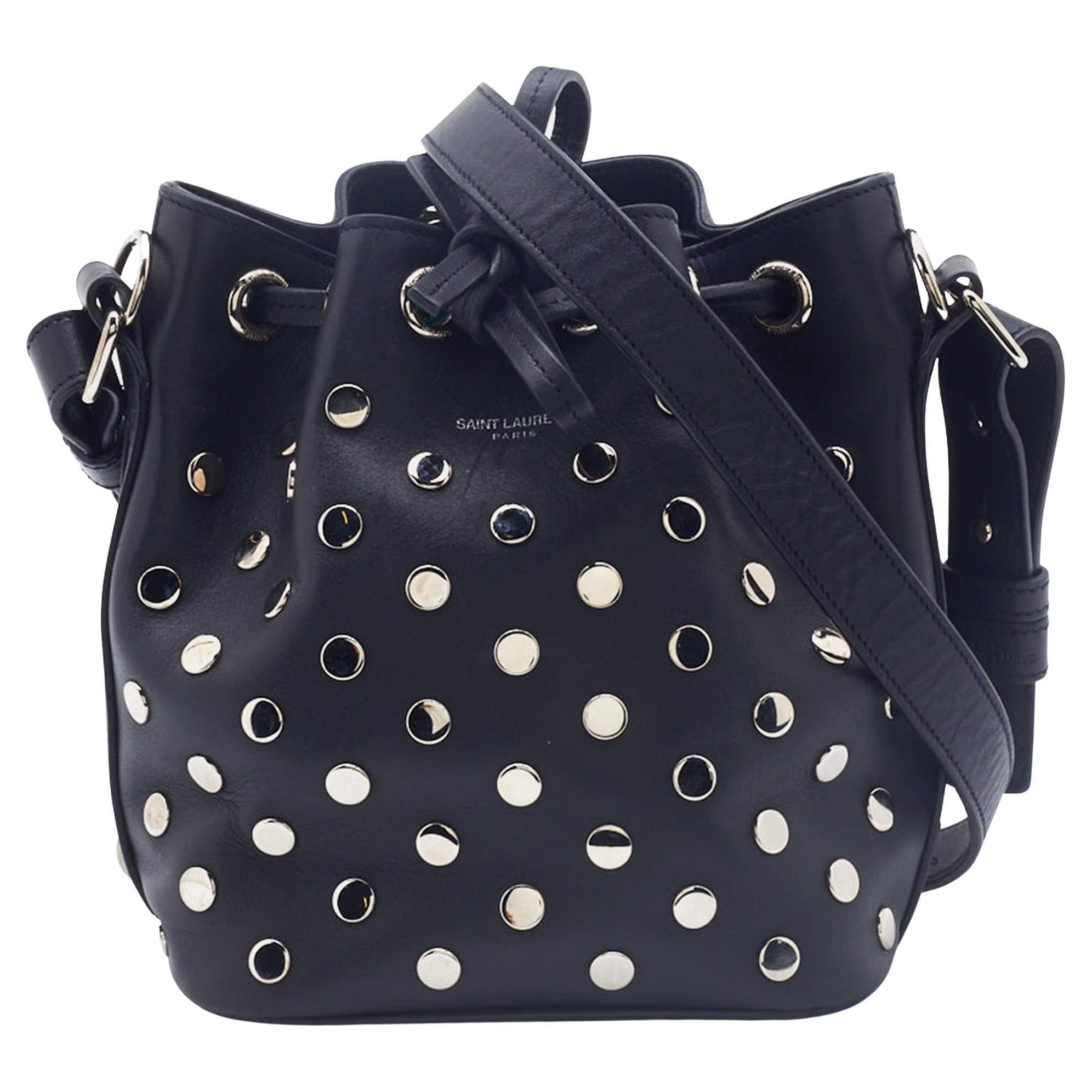 Saint Laurent Black Studded Leather Emmanuelle Bucket Bag