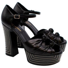 Saint Laurent Black Studded Leather Platform Sandals - Size EU 39Q