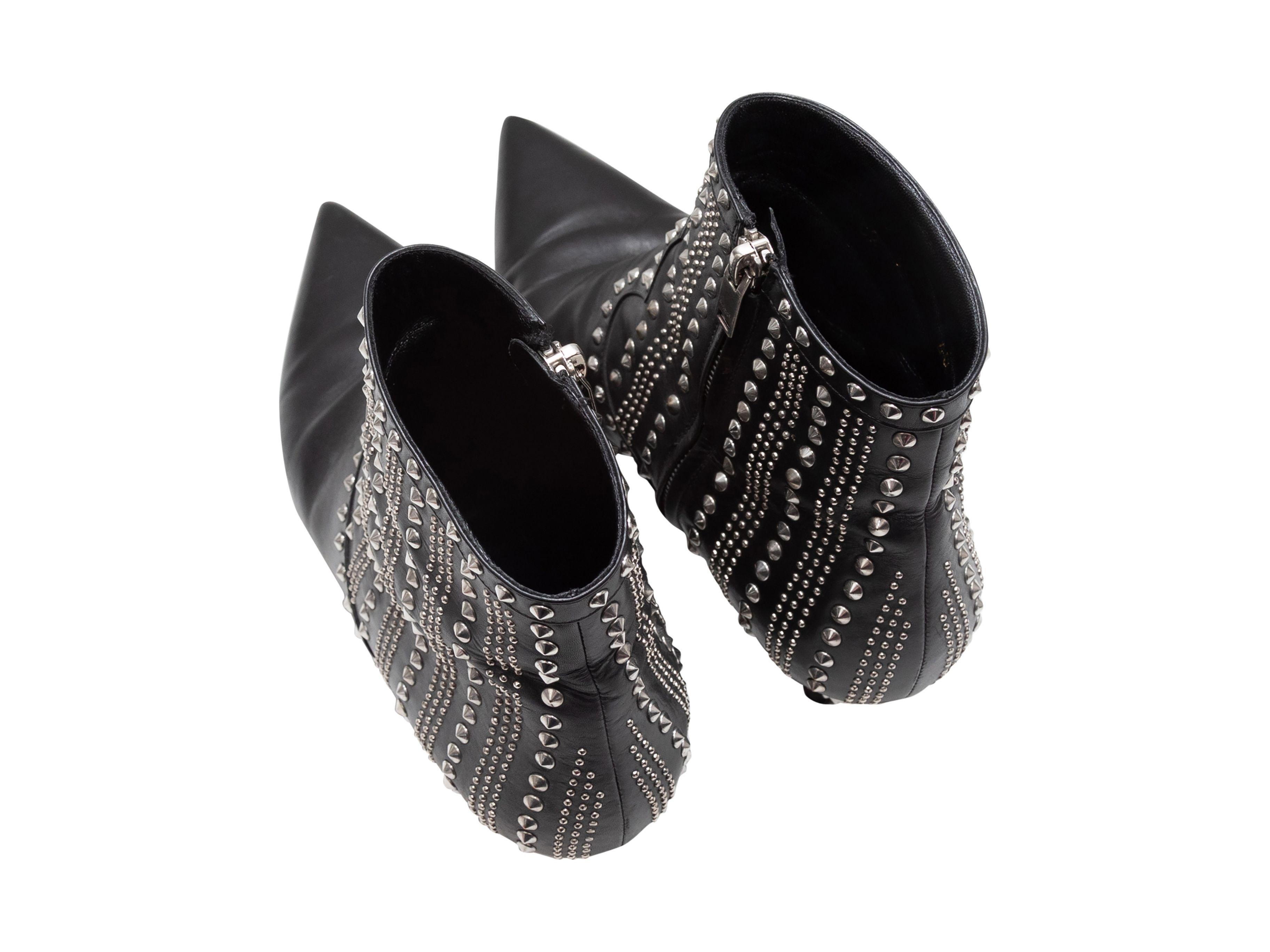 Saint Laurent Black Studded Pointed-Toe Ankle Boots In Good Condition In New York, NY