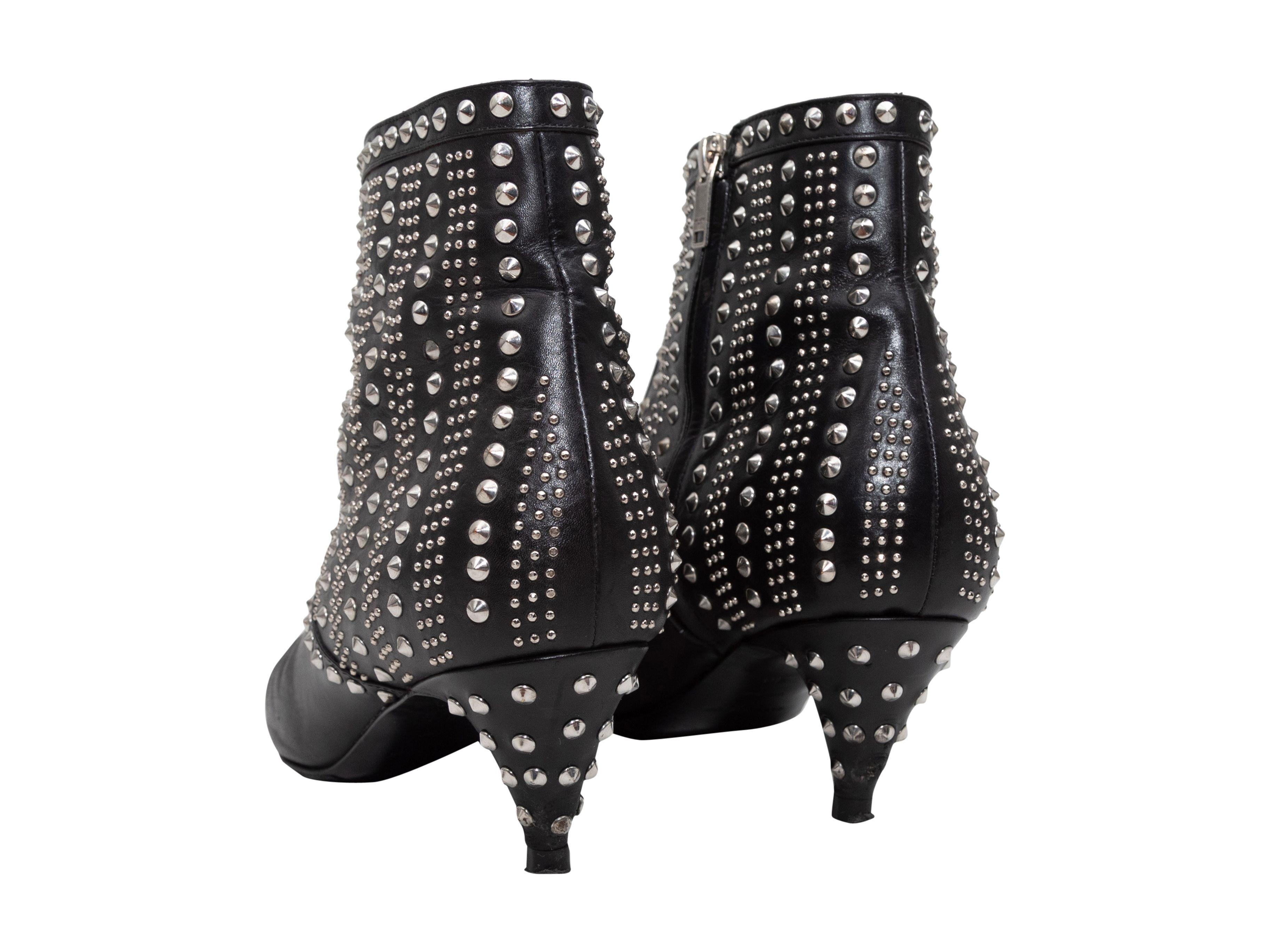 Women's Saint Laurent Black Studded Pointed-Toe Ankle Boots
