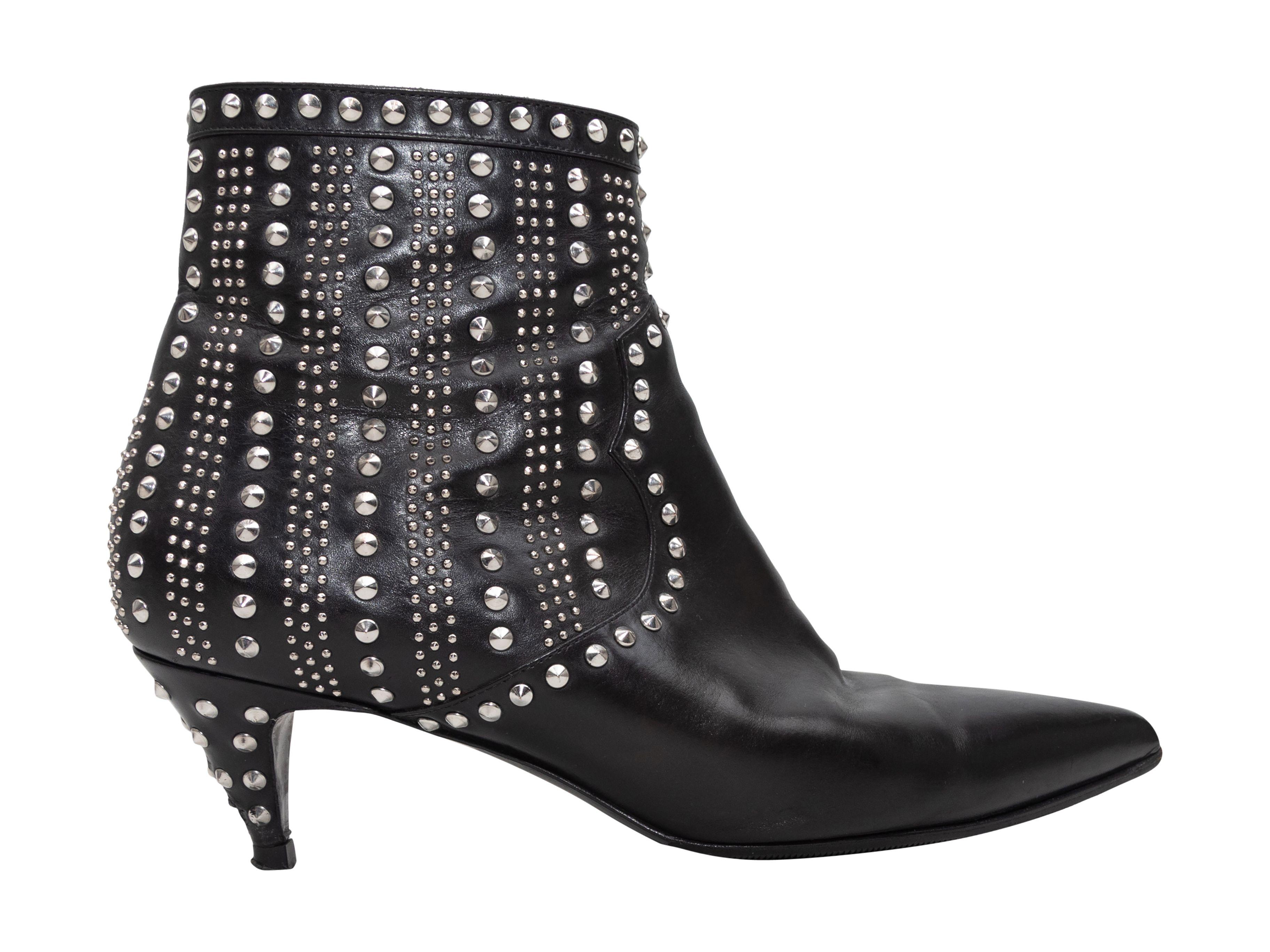 Saint Laurent Black Studded Pointed-Toe Ankle Boots 1