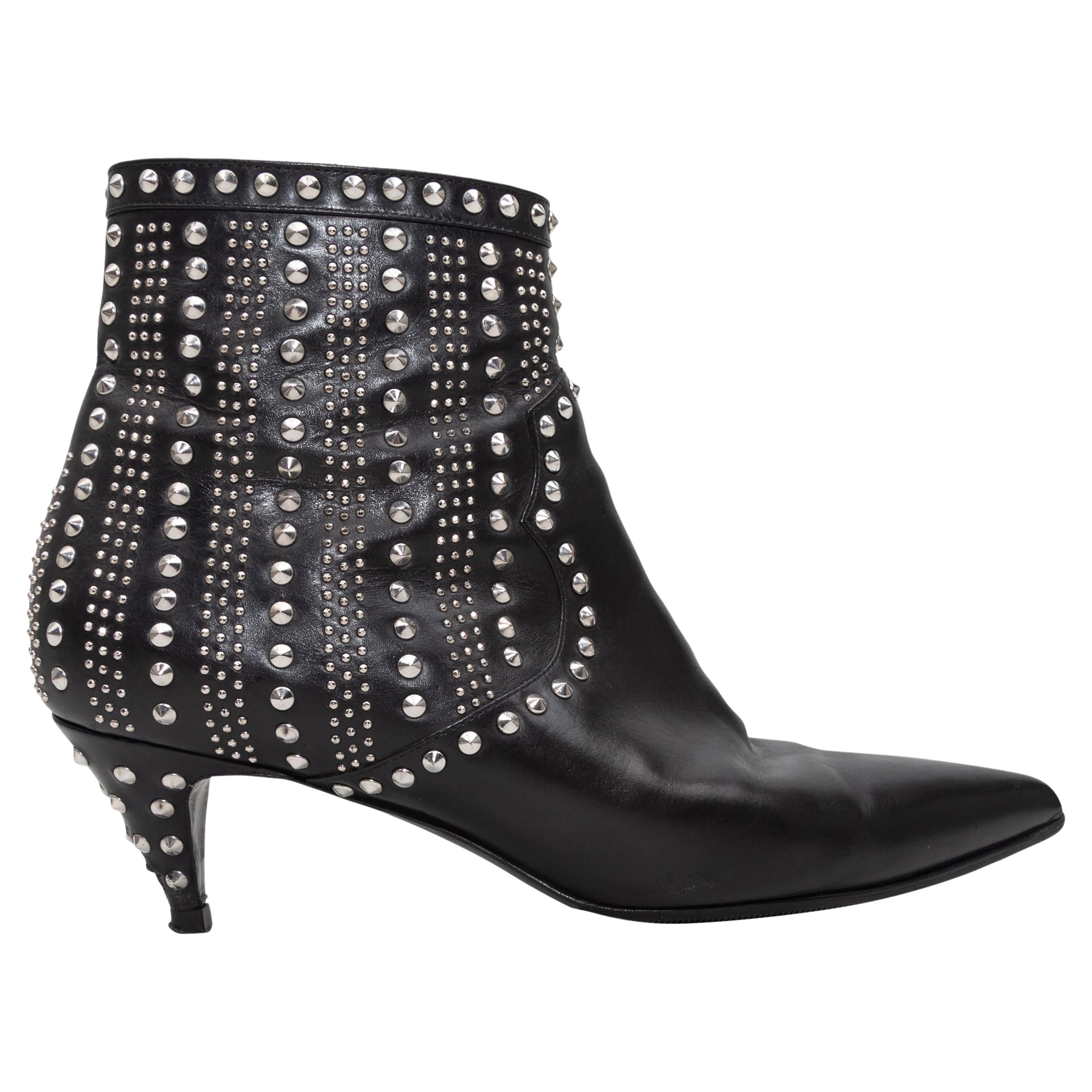 Saint Laurent Black Studded Pointed-Toe Ankle Boots For Sale at 1stDibs