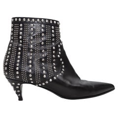 Saint Laurent Black Studded Pointed-Toe Ankle Boots