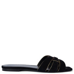 SAINT LAURENT black suede 2019 TRIBUTE Slides Sandals Shoes 38
