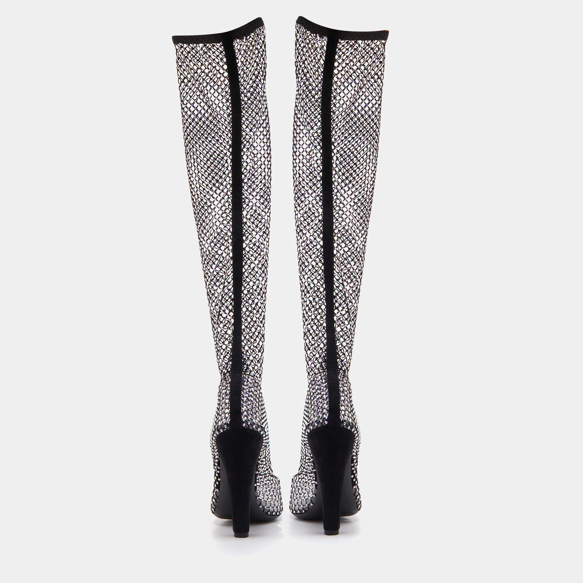 Saint Laurent Black Suede and Crystal Embellished Mild Calf Boots Size 39 In Good Condition In Dubai, Al Qouz 2
