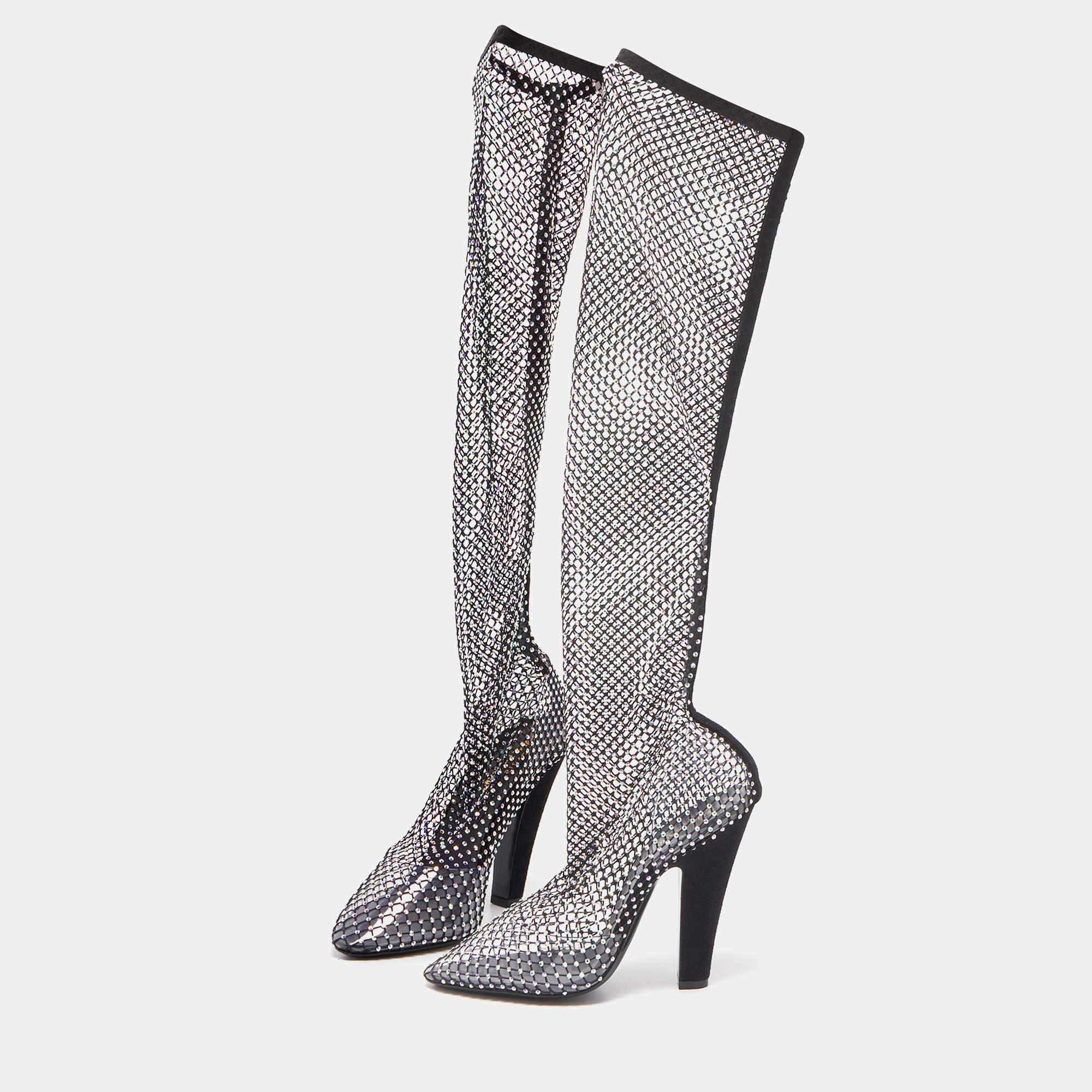 Women's Saint Laurent Black Suede and Crystal Embellished Mild Calf Boots Size 39