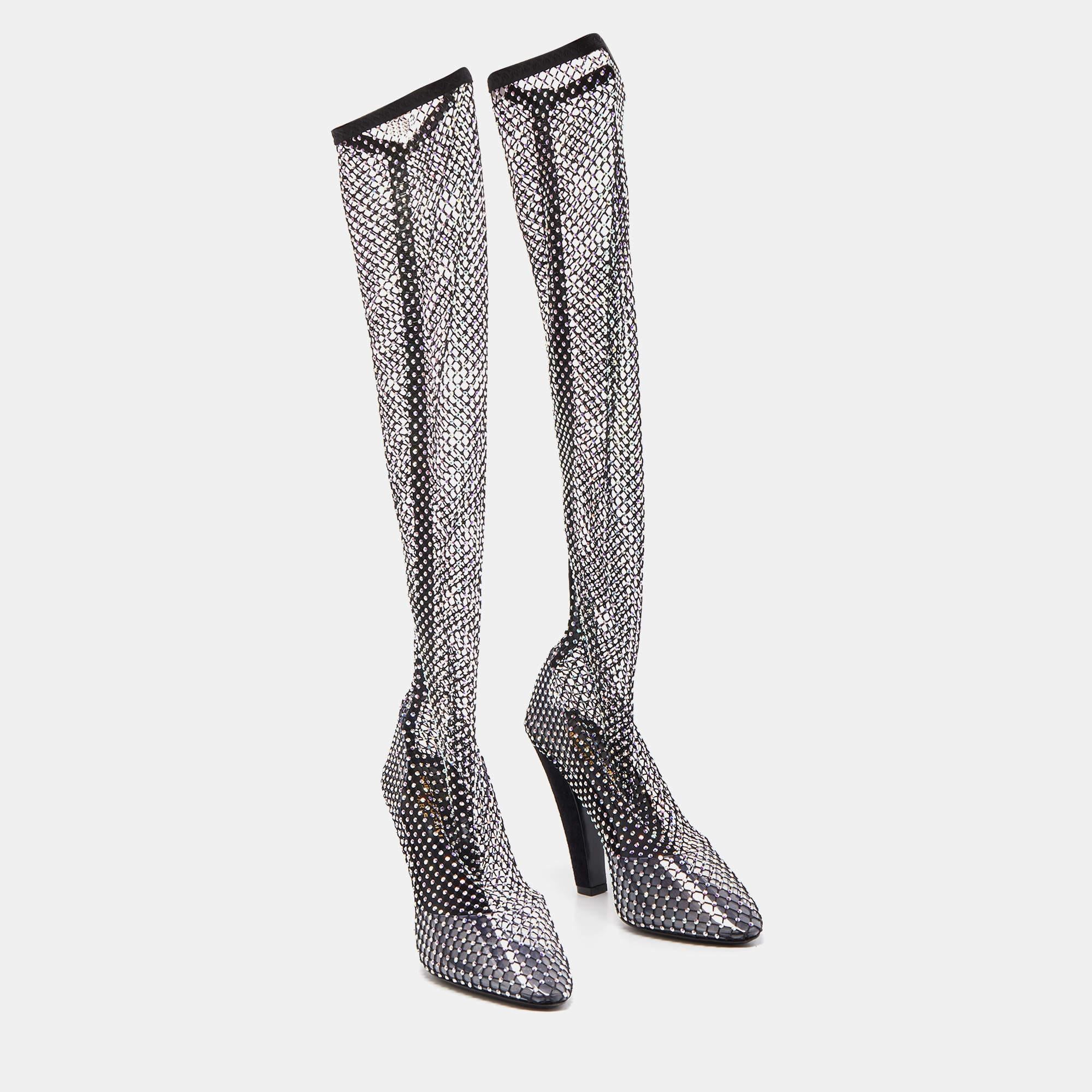 Saint Laurent Black Suede and Crystal Embellished Mild Calf Boots Size 39 1