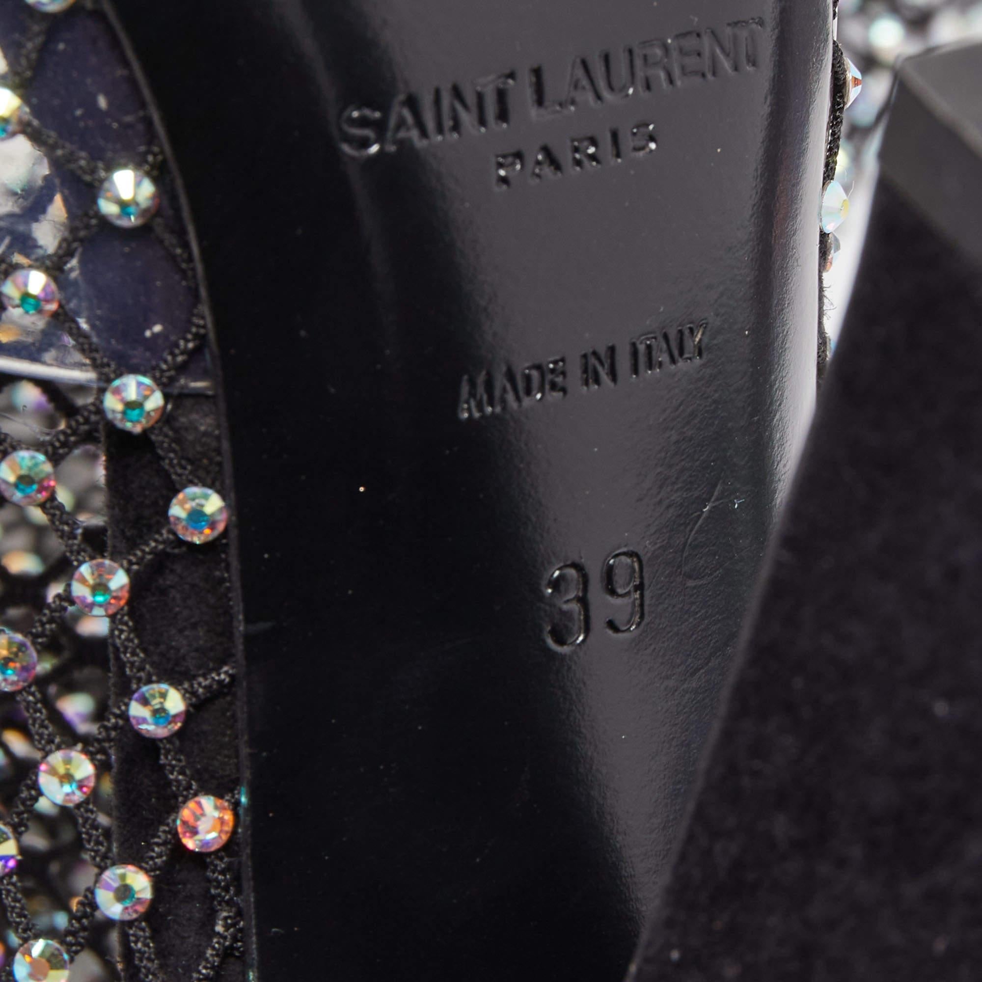 Saint Laurent Black Suede and Crystal Embellished Mild Calf Boots Size 39 3