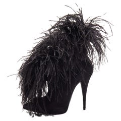 Saint Laurent Black Suede and Feather Zizi Ankle Booties Size 39