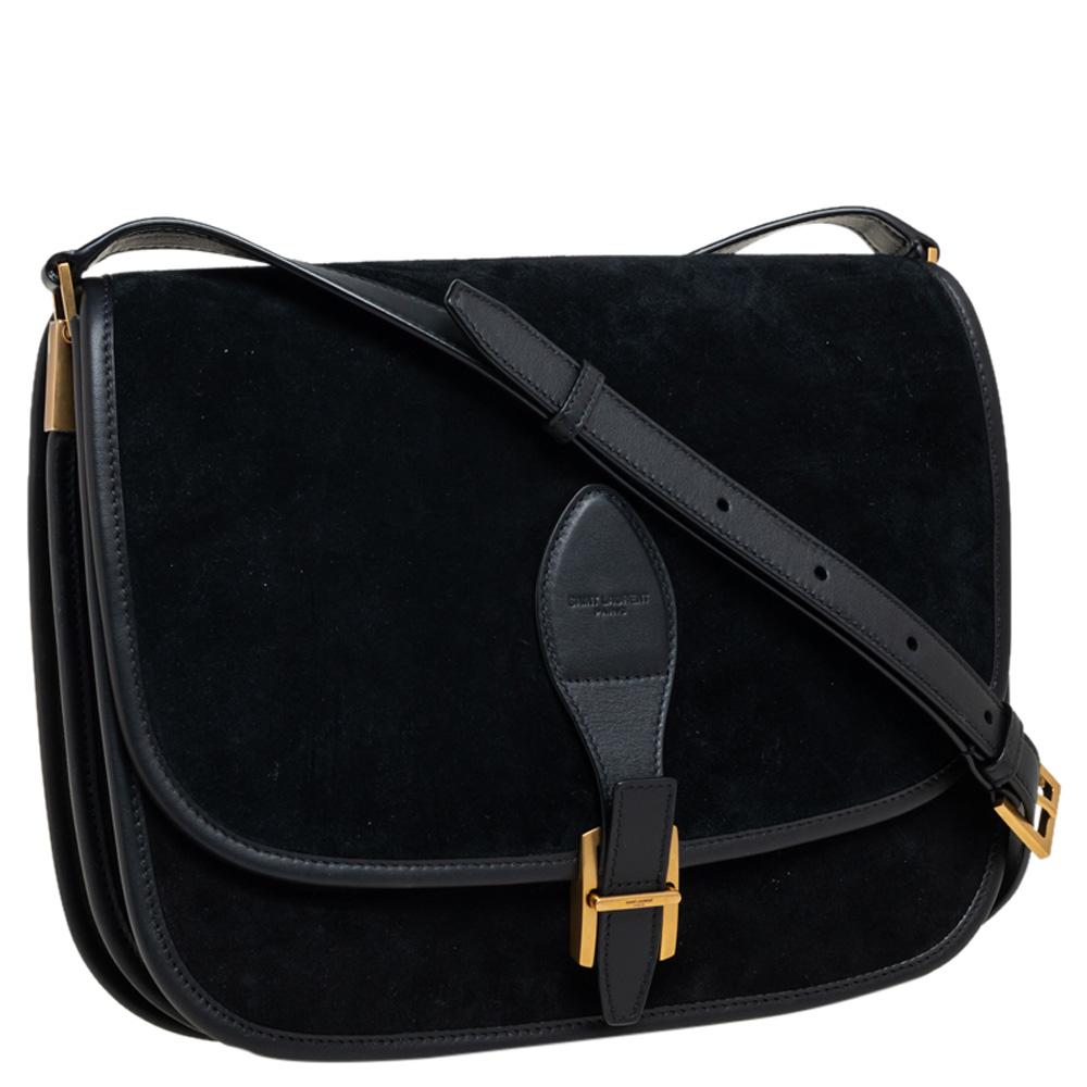 Saint Laurent Black Suede and Leather Medium Francoise Shoulder Bag In New Condition In Dubai, Al Qouz 2