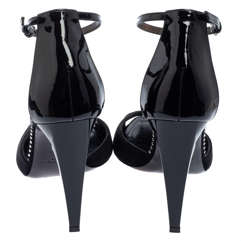 Saint Laurent Black Suede And Patent Leather Crystal Embellished Sandals Size 38 4