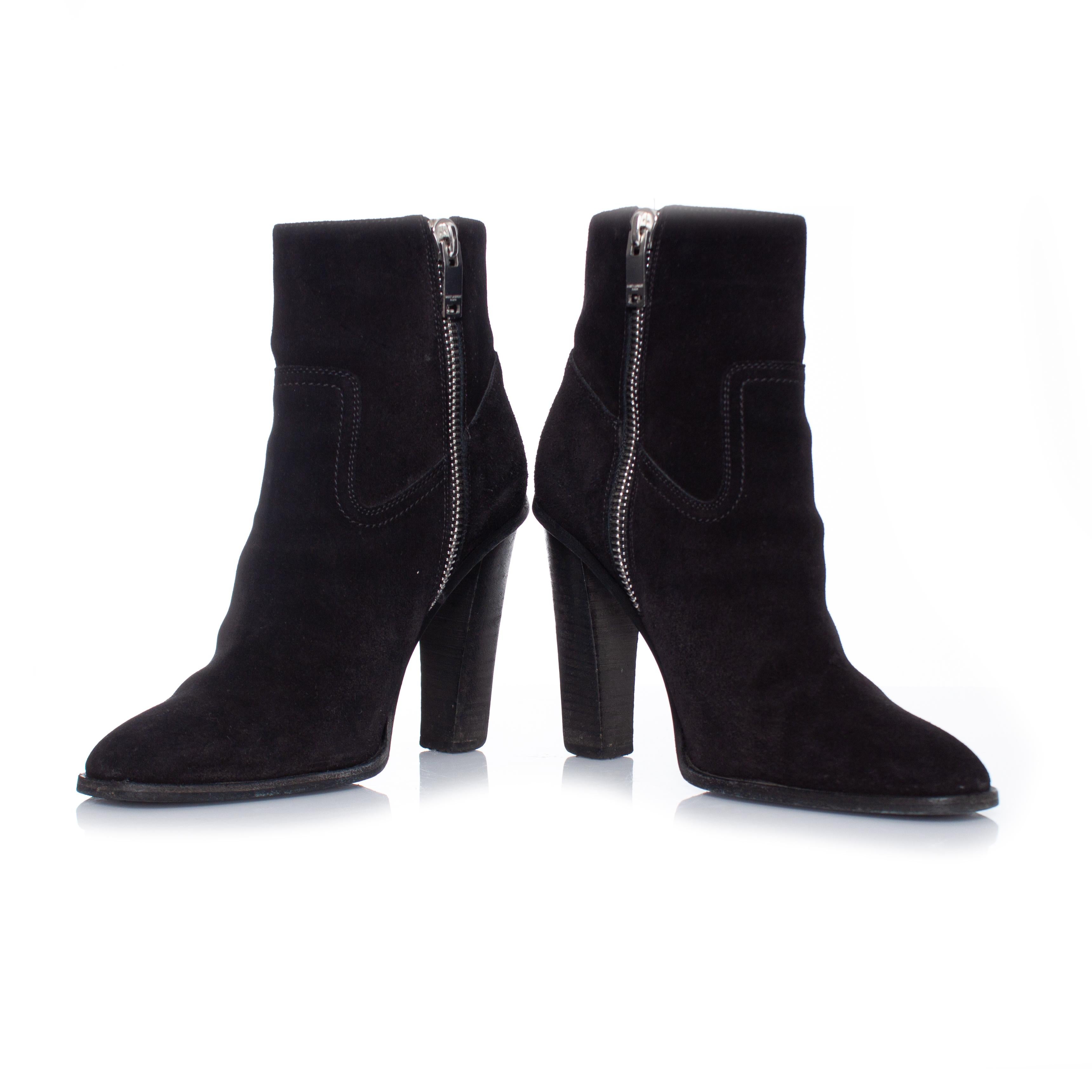Saint Laurent, Black suede ankle boots In Good Condition In AMSTERDAM, NL