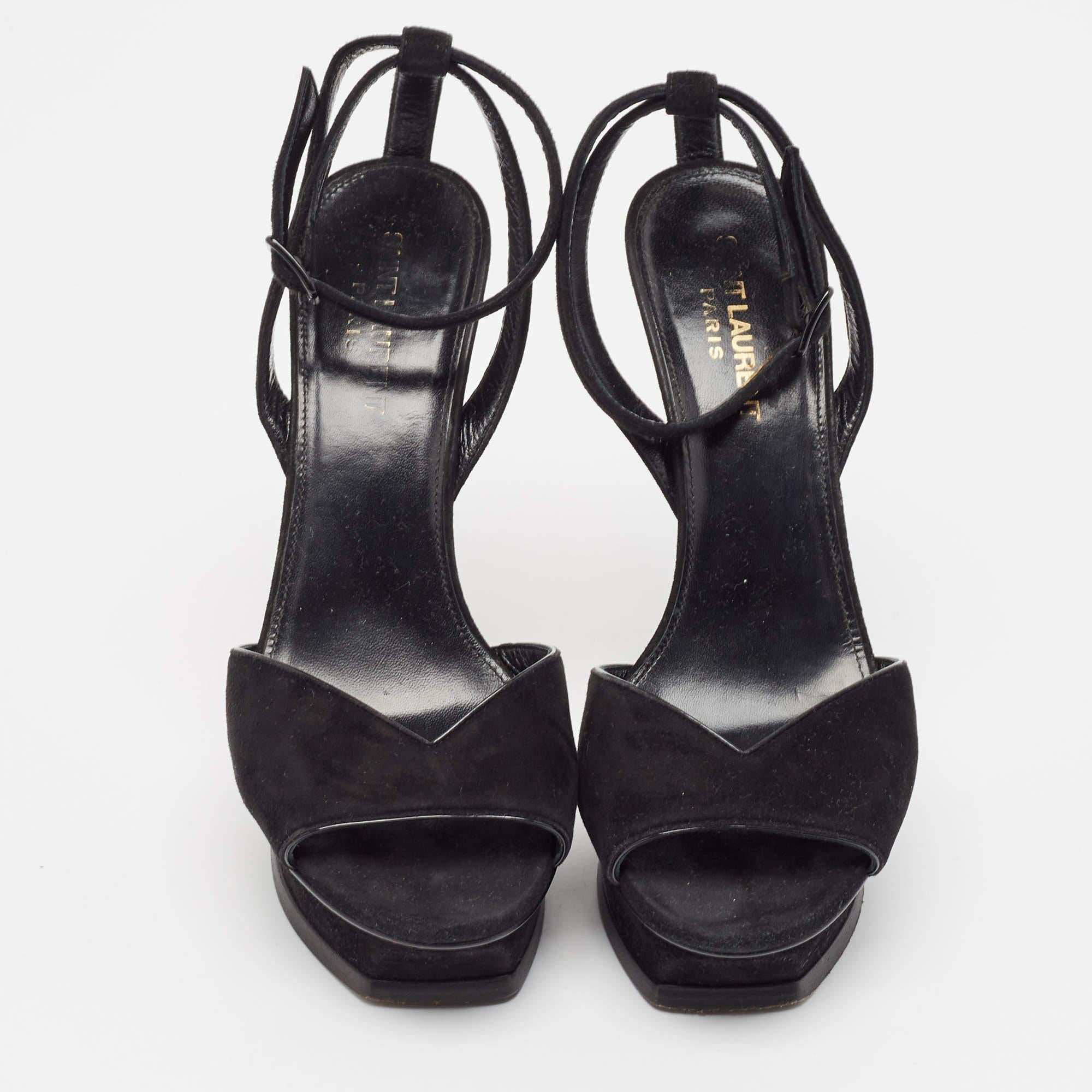 Noir Saint Laurent Sandales à plateforme en daim noir Taille 37.5 en vente