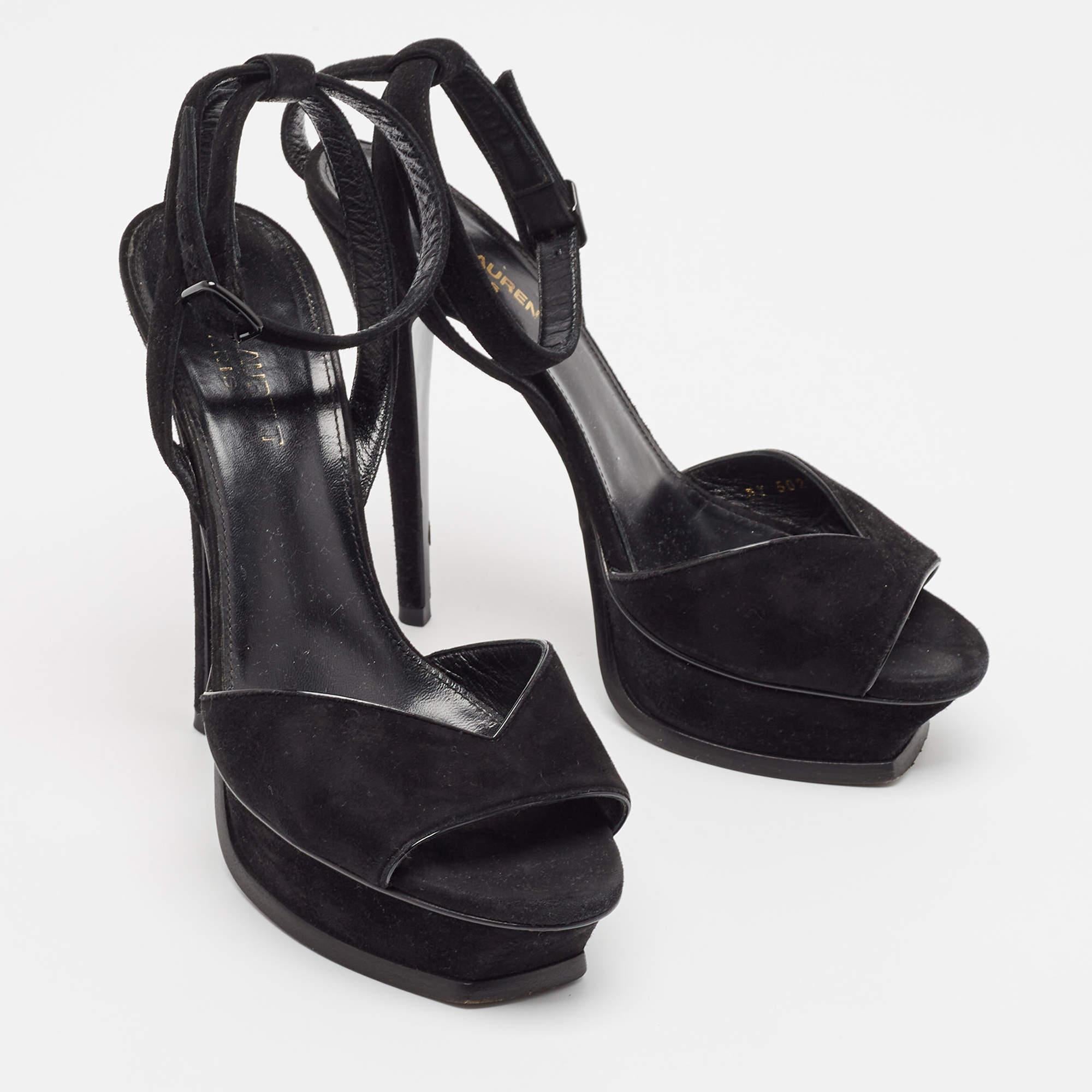 Saint Laurent Sandales à plateforme en daim noir Taille 37.5 Bon état - En vente à Dubai, Al Qouz 2