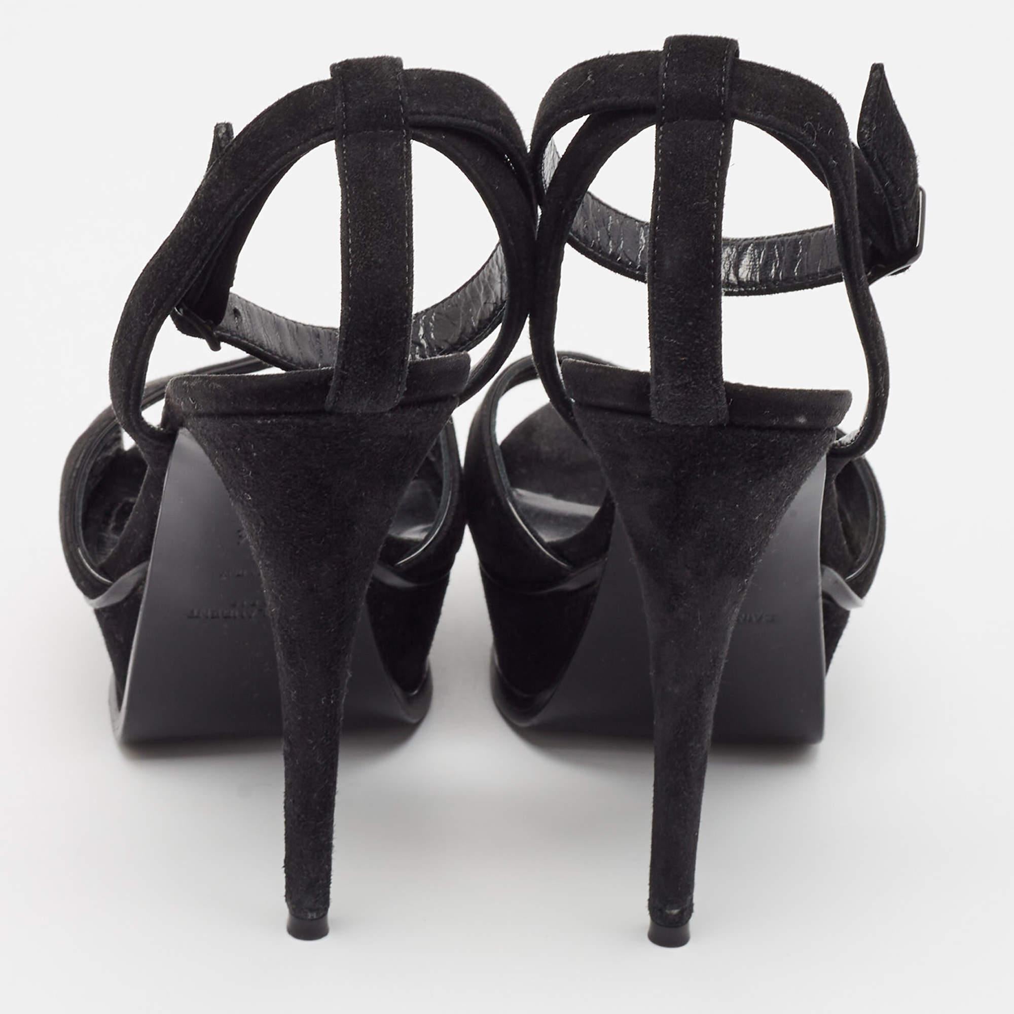 Saint Laurent Sandales à plateforme en daim noir Taille 37.5 Pour femmes en vente