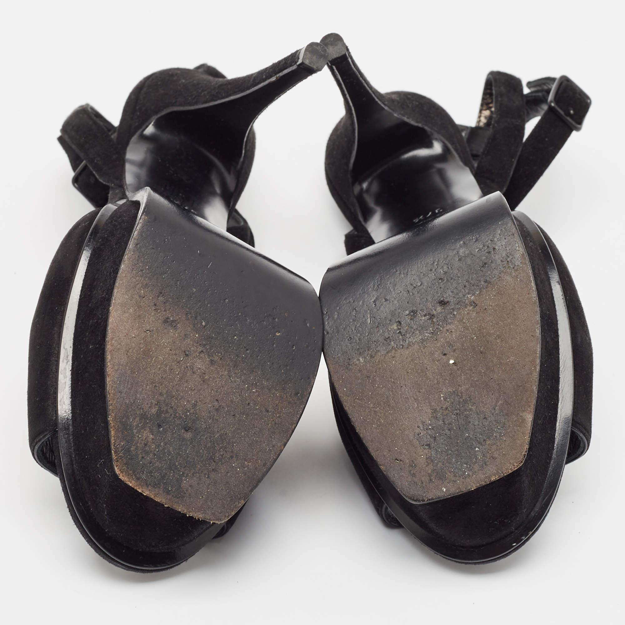 Saint Laurent Sandales à plateforme en daim noir Taille 37.5 en vente 1