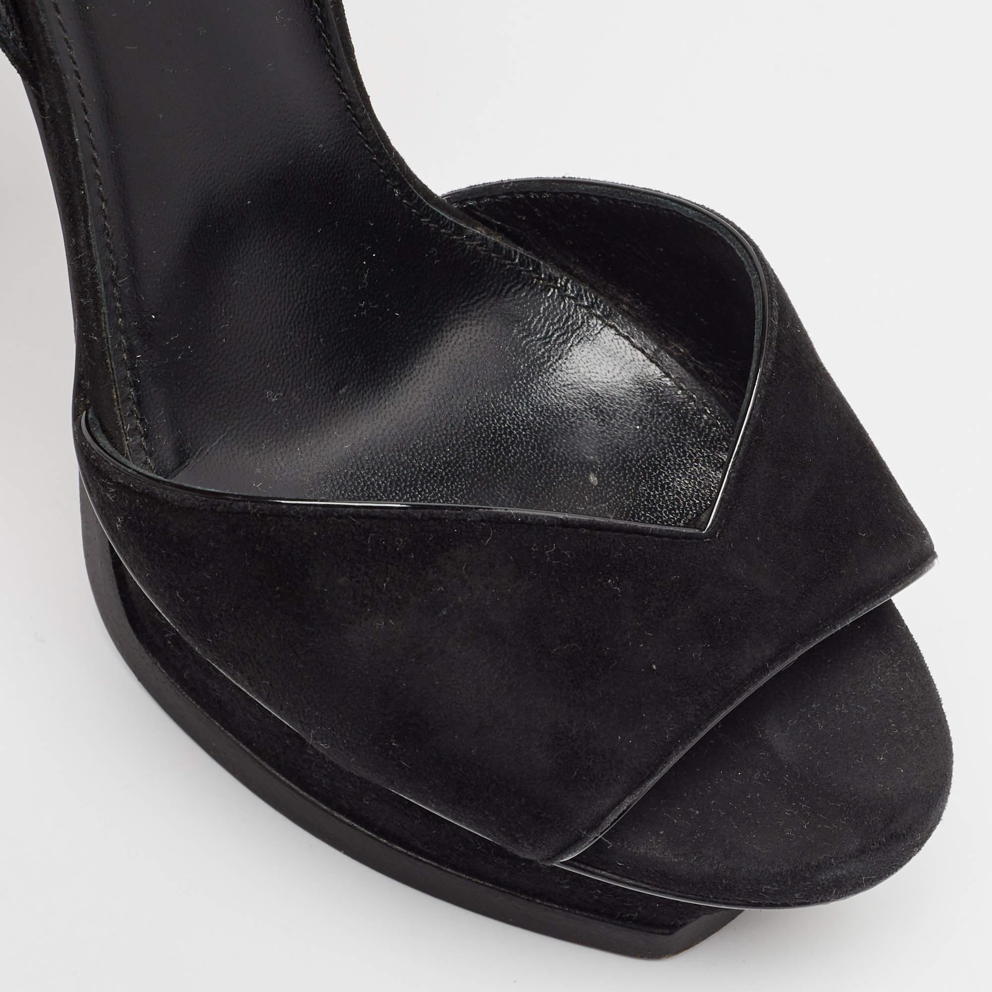 Saint Laurent Sandales à plateforme en daim noir Taille 37.5 en vente 2