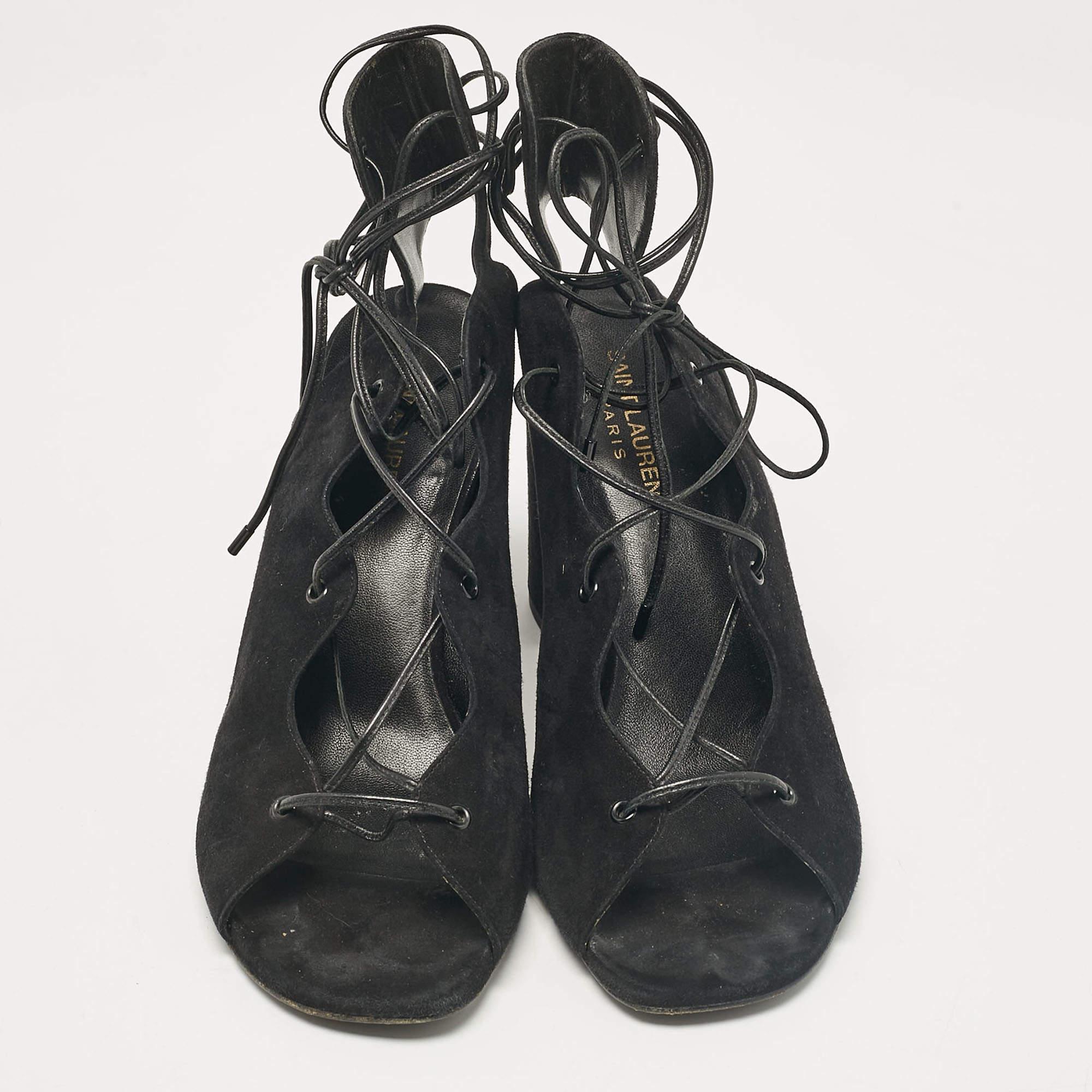 Saint Laurent Sandalias tobilleras de ante negro talla 40 Negro en venta