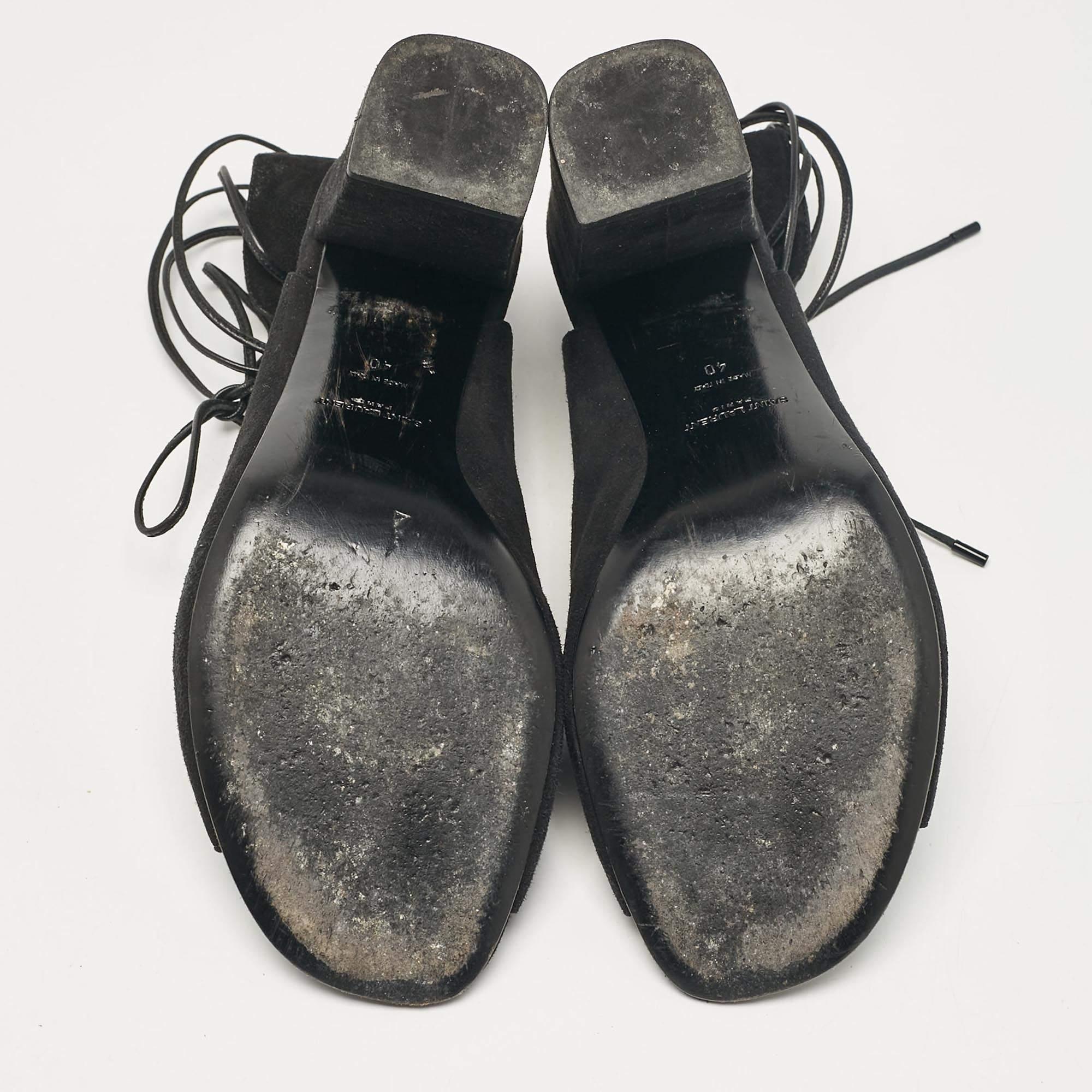 Saint Laurent Sandalias tobilleras de ante negro talla 40 en venta 1