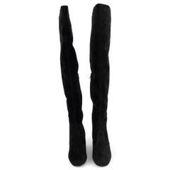 SAINT LAURENT black suede BABIES Over Knee Boots Shoes 38