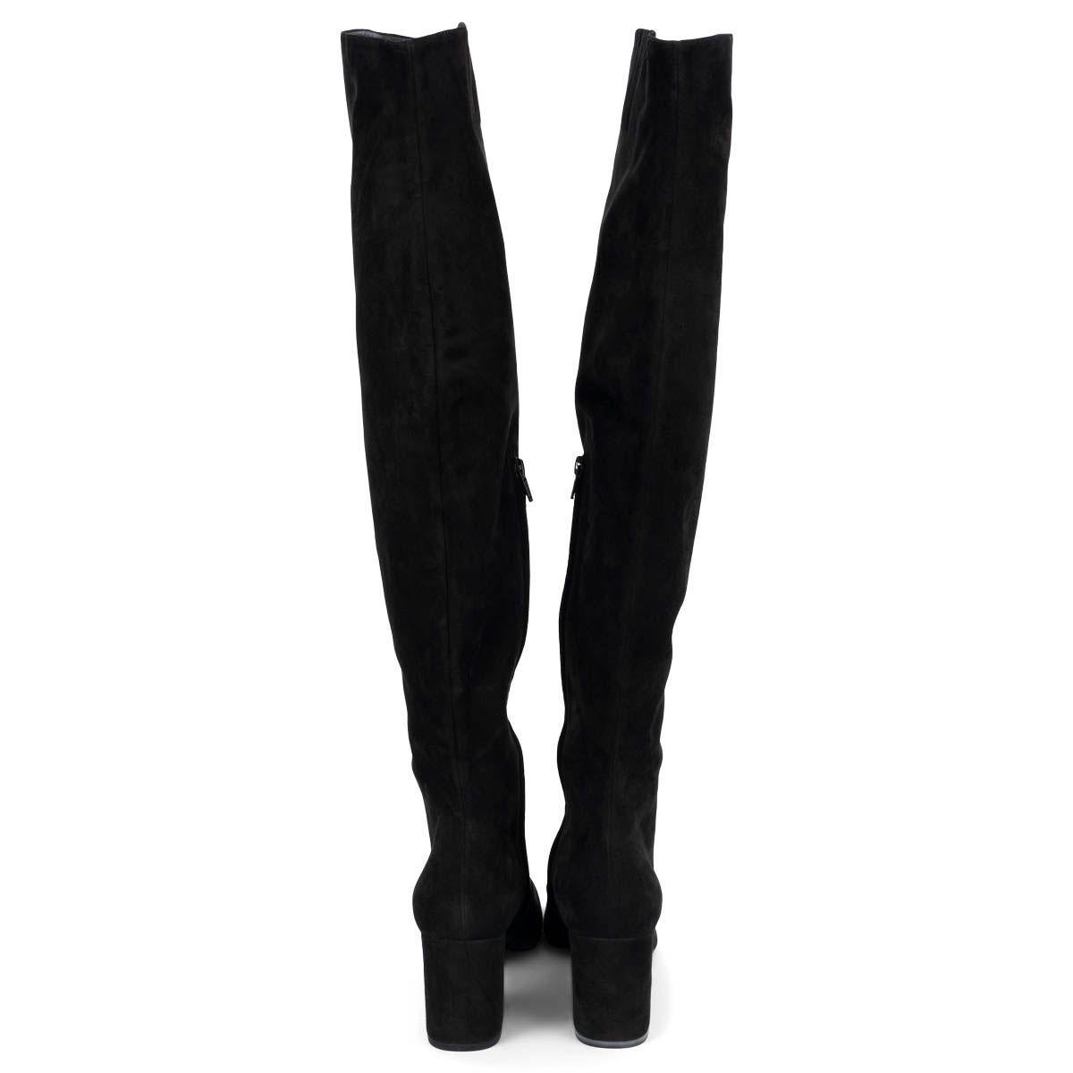 SAINT LAURENT black suede BABIES Over Knee Boots Shoes 38 In New Condition For Sale In Zürich, CH