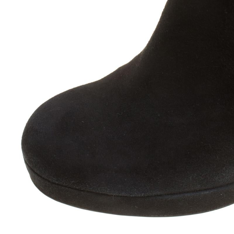 Women's Saint Laurent Black Suede Block Heel Knee Length Platform Boots Size 41