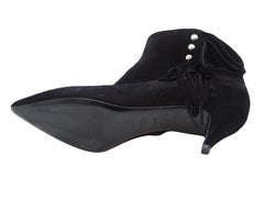 Saint Laurent Black Suede Booties with Fringe